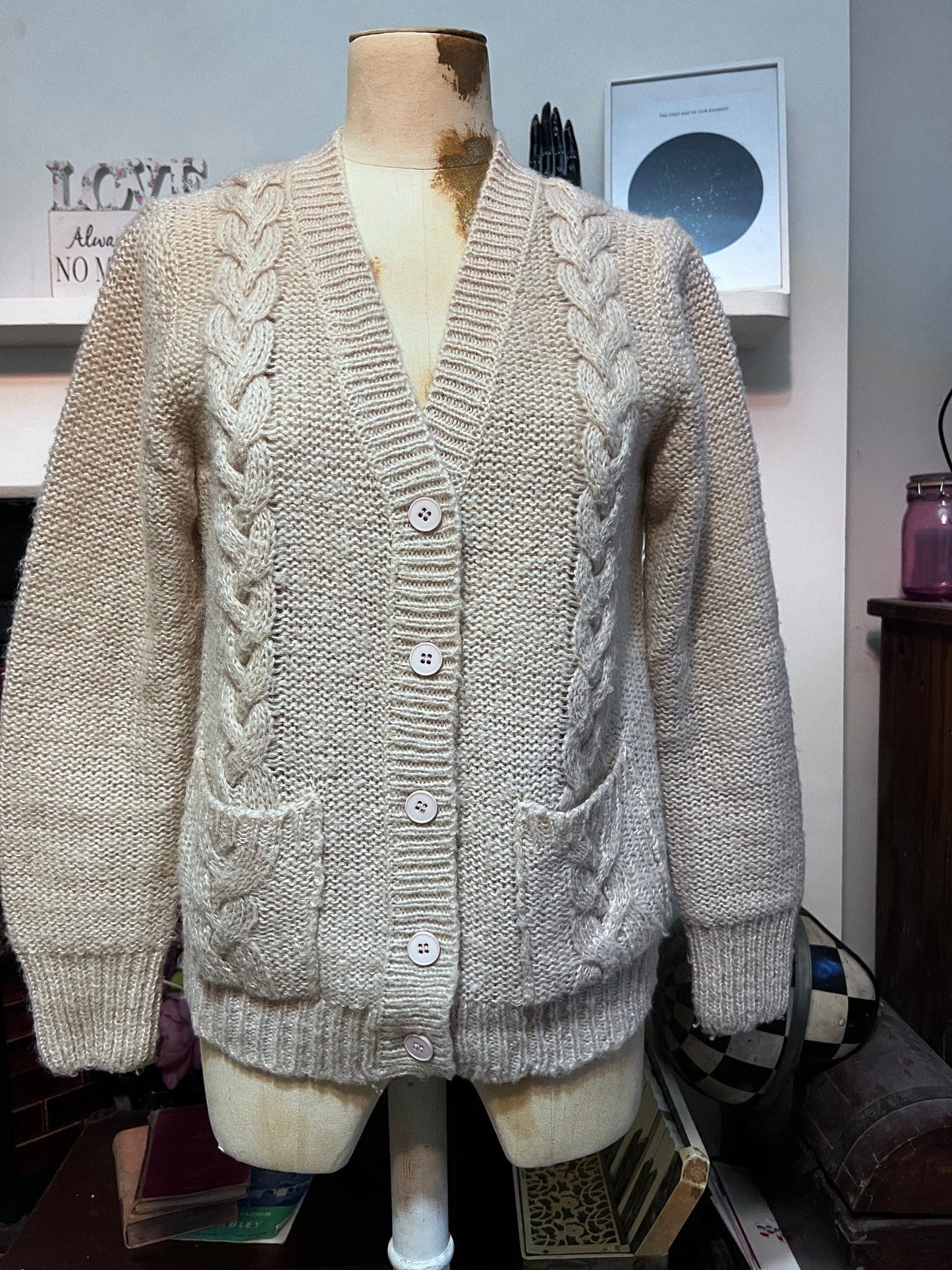 Vintage cream Cardigan long sleeve cardigan cable knit cardigan, vintage, knitwear, vintage vest, 70s cardigan cream cardigan pockets acryli