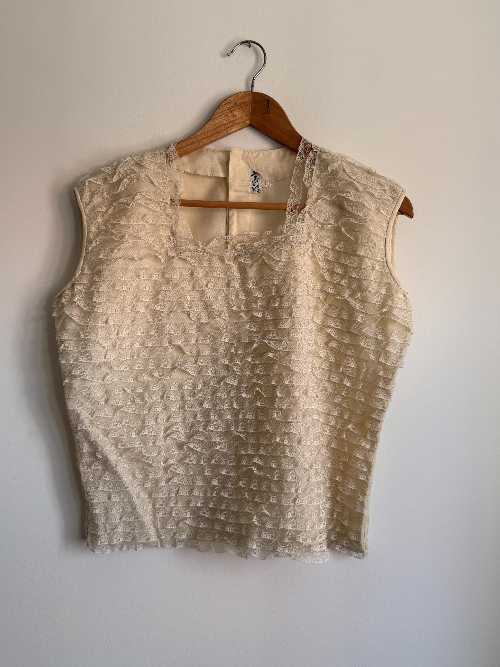 Vintage Cream Lace Top | Romantic Lace Blouse | Cottagecore Vintage Top | Sleeveless Lace Shell | Boho Bridal Top