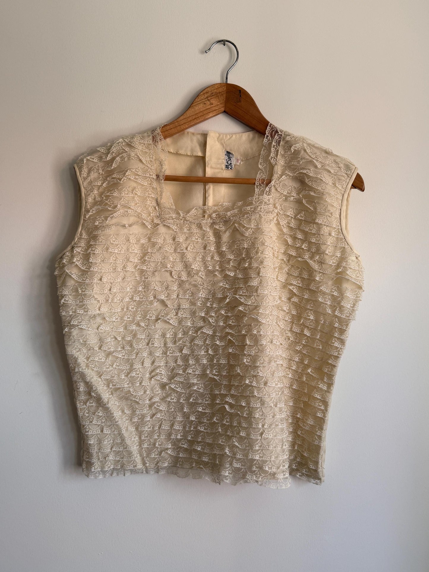 Vintage Cream Lace Top | Romantic Lace Blouse | Cottagecore Vintage Top | Sleeveless Lace Shell | Boho Bridal Top