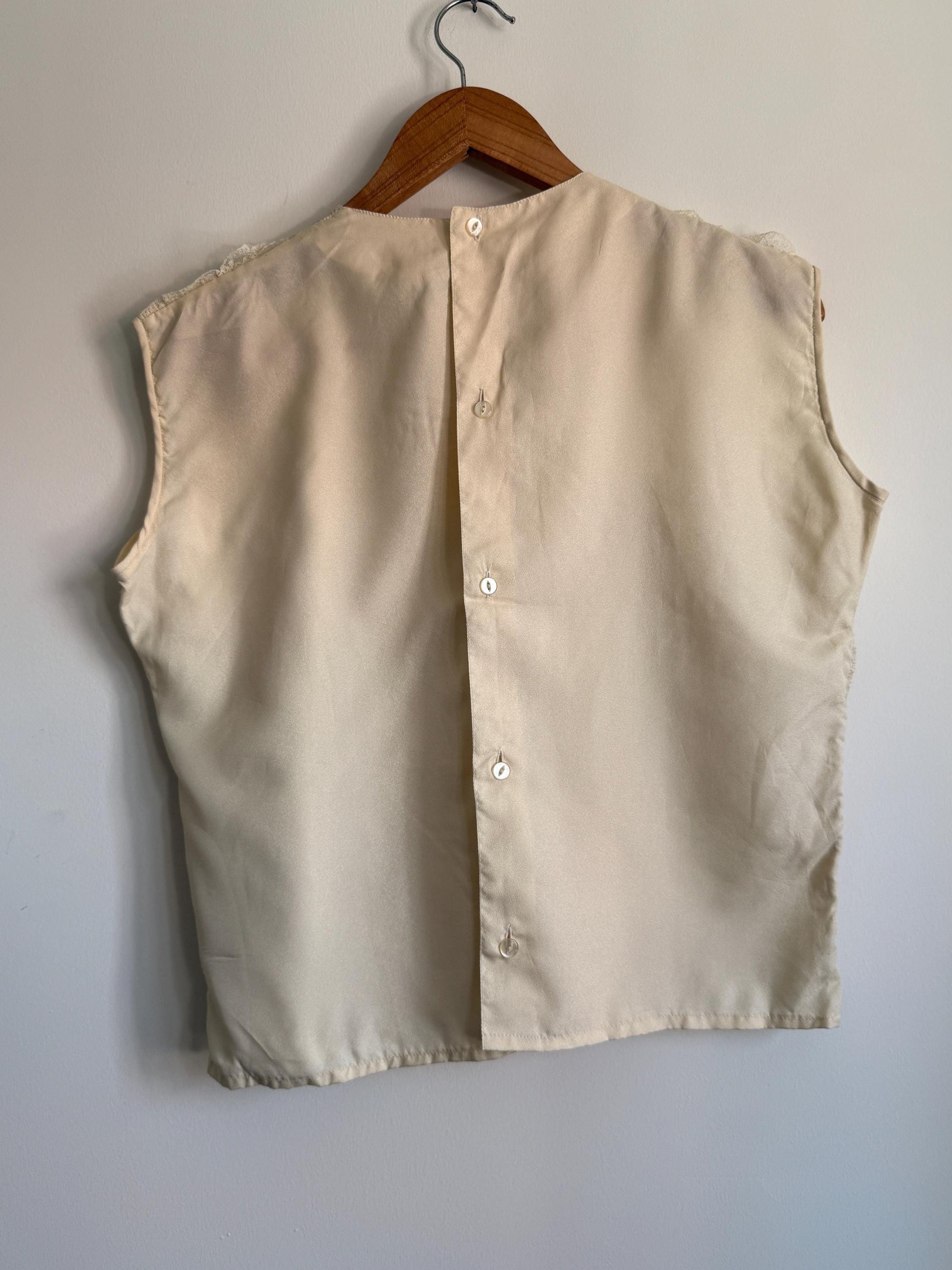 Vintage Cream Lace Top | Romantic Lace Blouse | Cottagecore Vintage Top | Sleeveless Lace Shell | Boho Bridal Top
