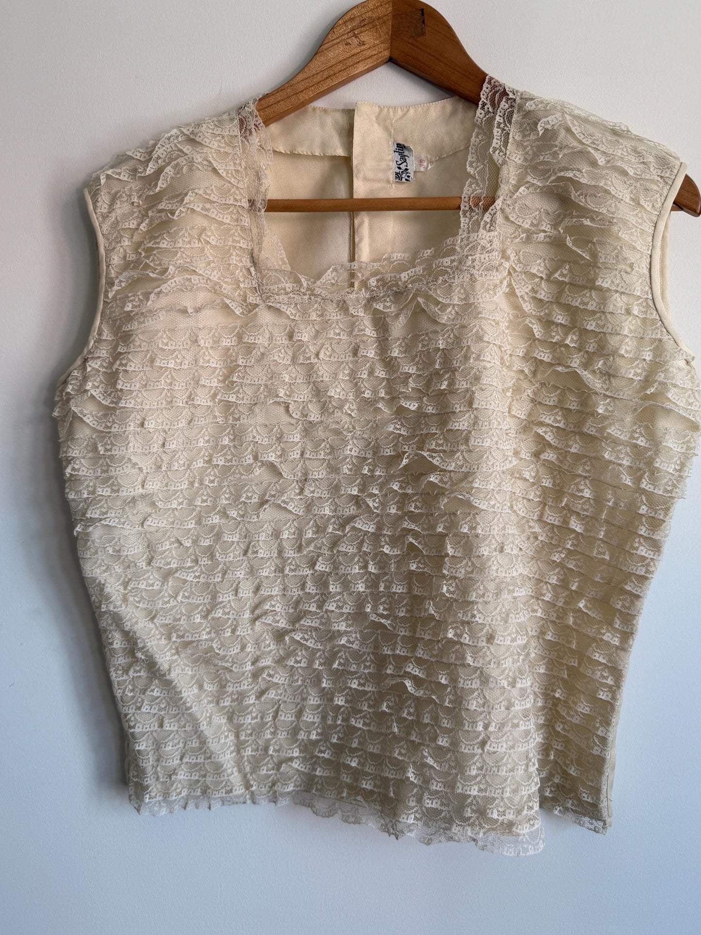 Vintage Cream Lace Top | Romantic Lace Blouse | Cottagecore Vintage Top | Sleeveless Lace Shell | Boho Bridal Top