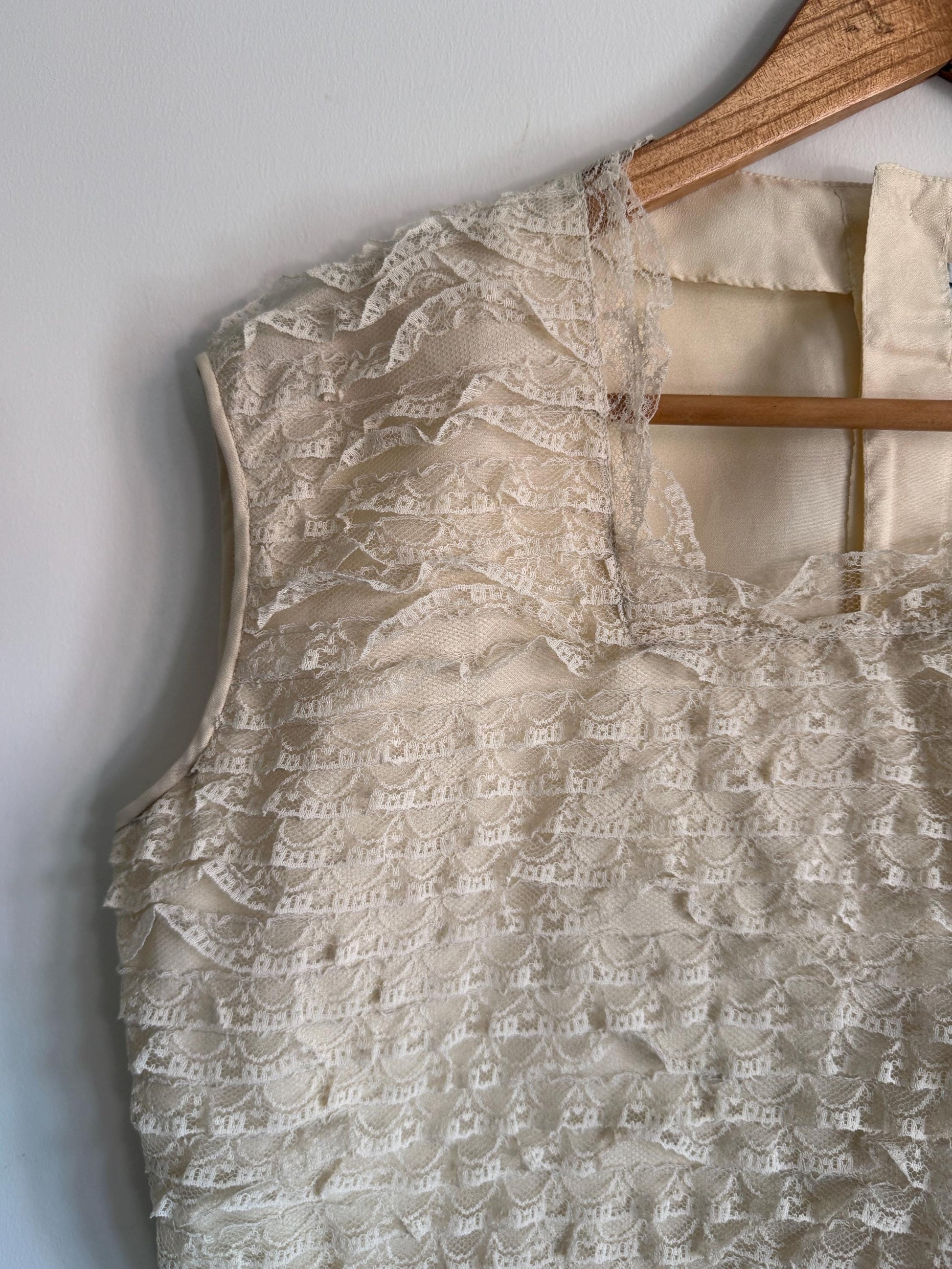 Vintage Cream Lace Top | Romantic Lace Blouse | Cottagecore Vintage Top | Sleeveless Lace Shell | Boho Bridal Top