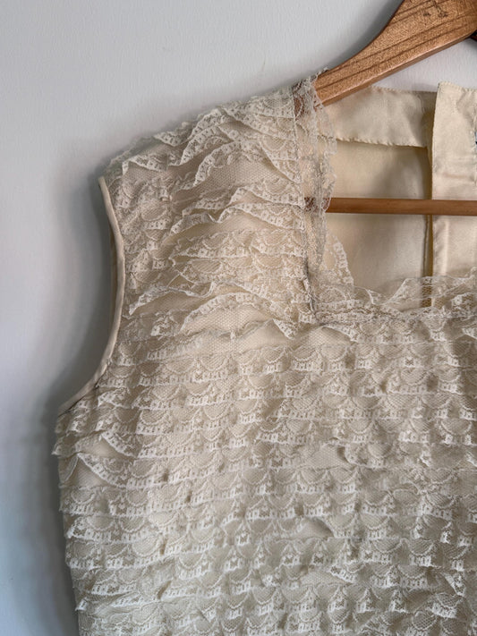 Vintage Cream Lace Top | Romantic Lace Blouse | Cottagecore Vintage Top | Sleeveless Lace Shell | Boho Bridal Top