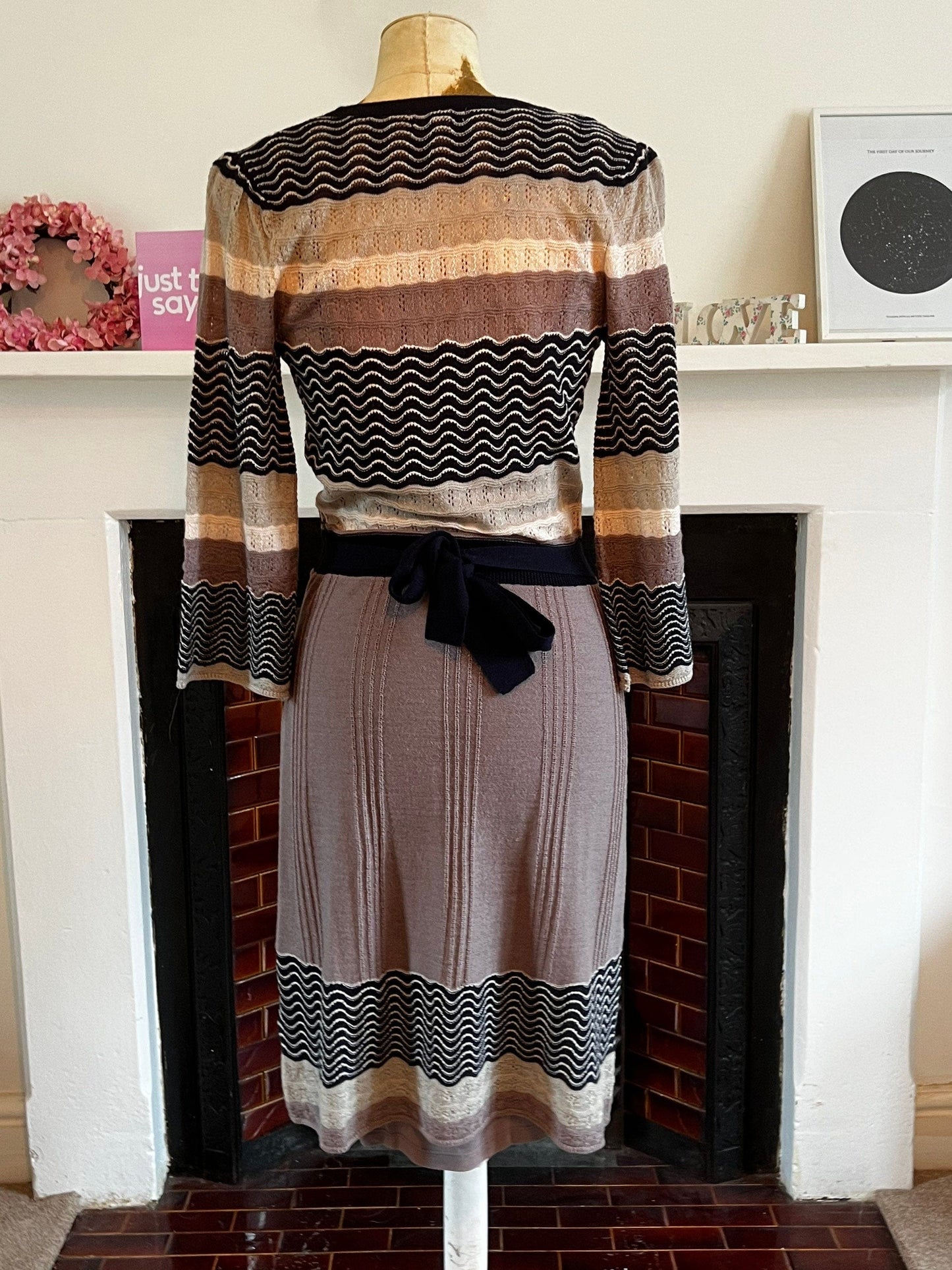 Vintage Crochet Monsoon Vintage Dress 1990s Wrap knitted dress wide sleeves