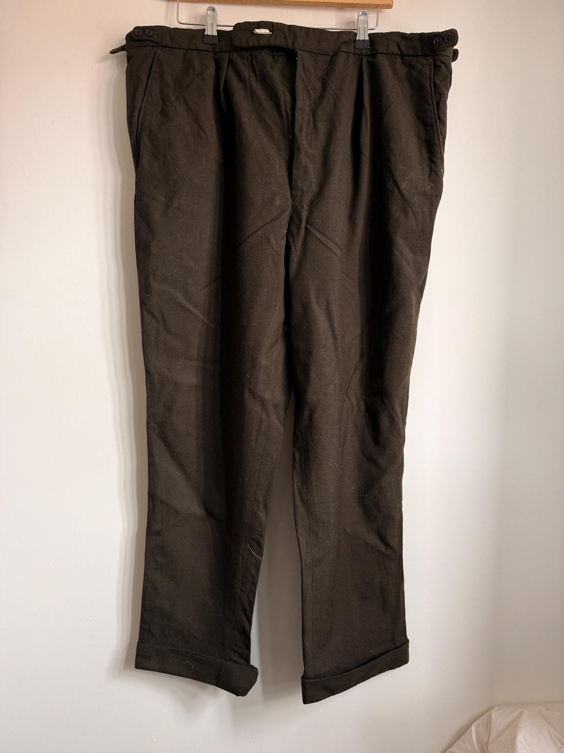 Vintage DAKS Brown Pure New Wool Trousers | Made in England Tailored Gentleman’s Pants | 1960s 1970s Side Adjusters Classic British Menswear
