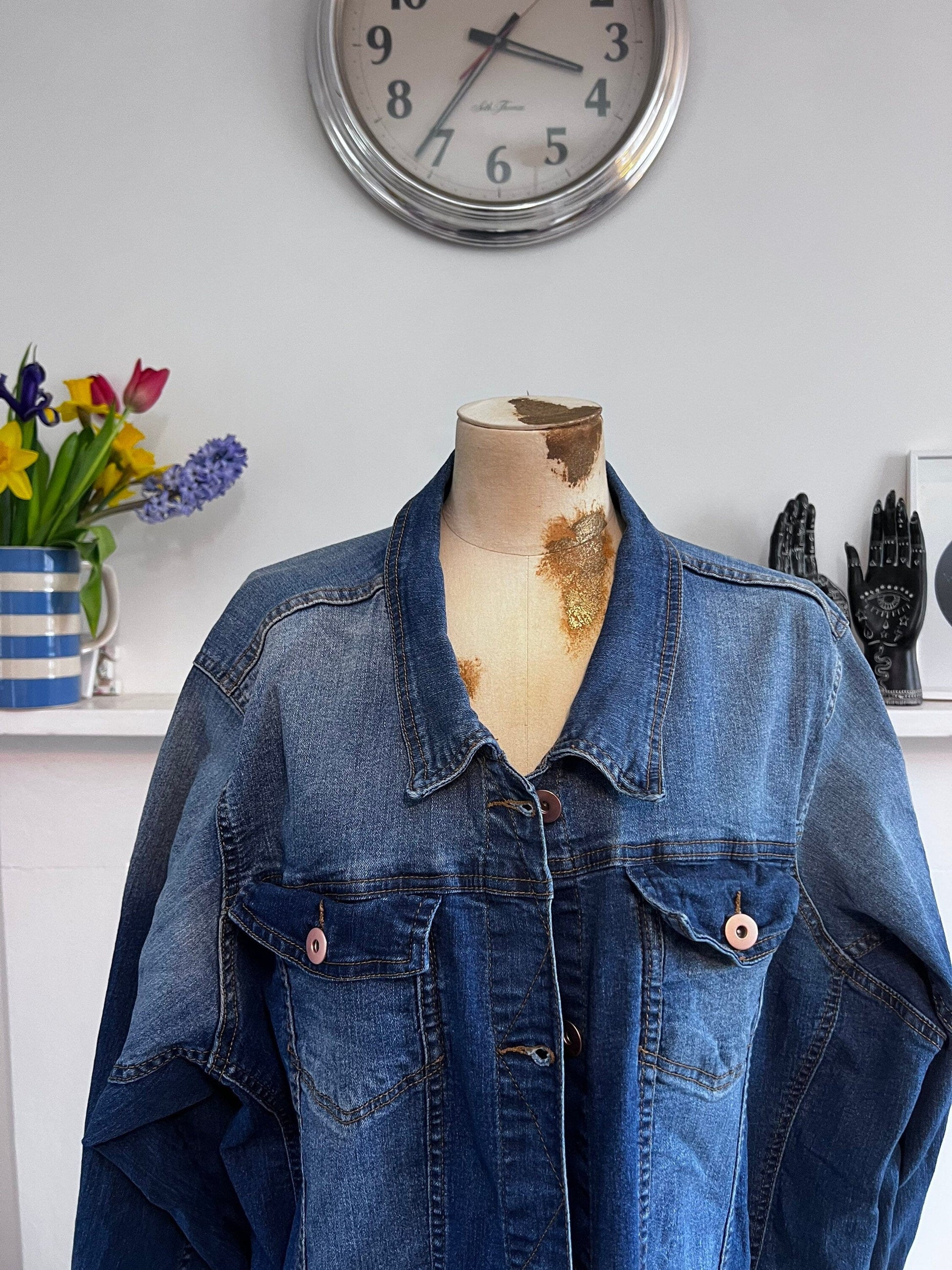 Vintage blue denim jacket 80’s 90’s denim jacket - Vintage denim Jacket Blue Stonewashed Denim - oversized UK22-24