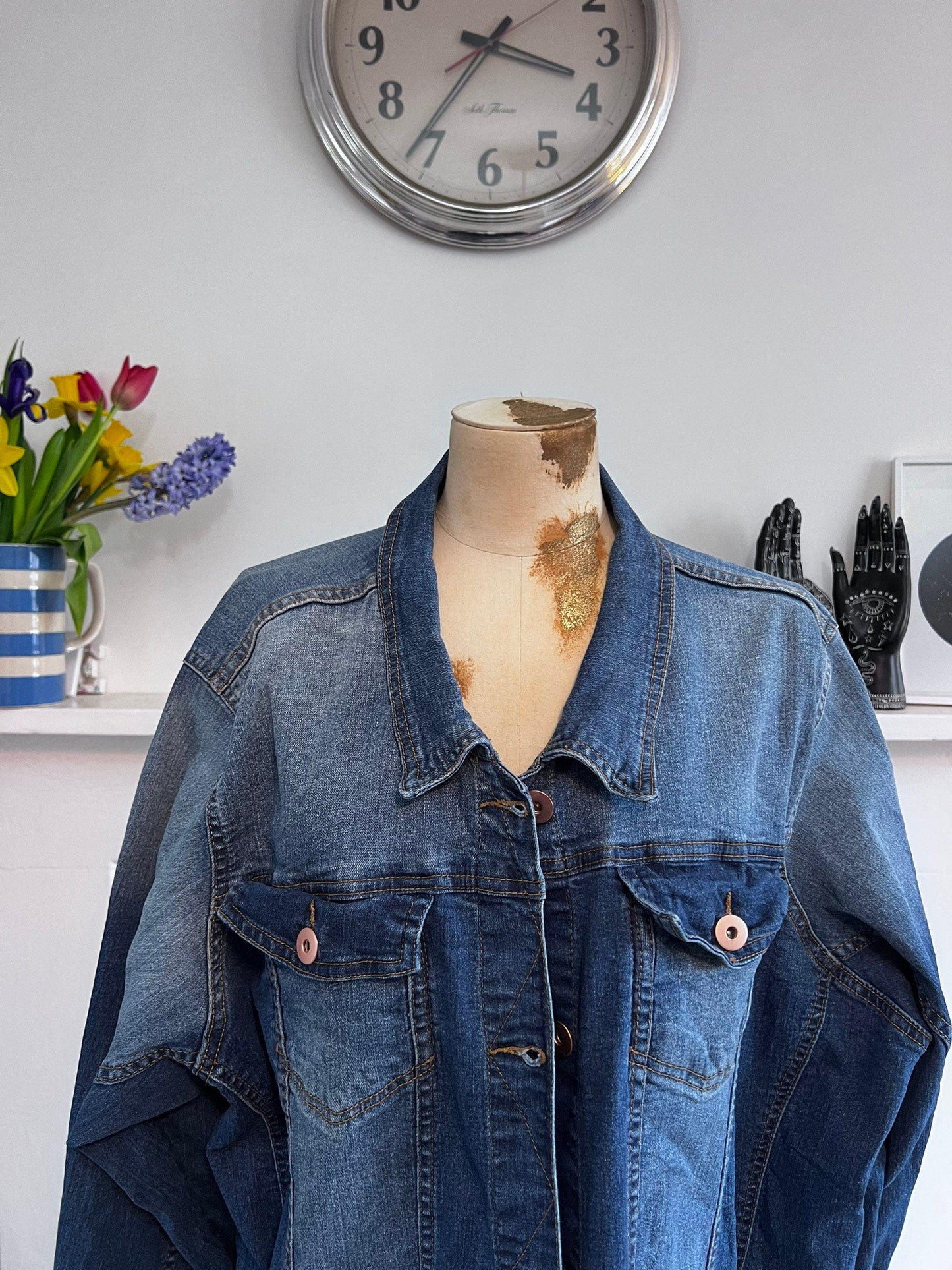 Vintage blue denim jacket 80’s 90’s denim jacket - Vintage denim Jacket Blue Stonewashed Denim - oversized UK22-24