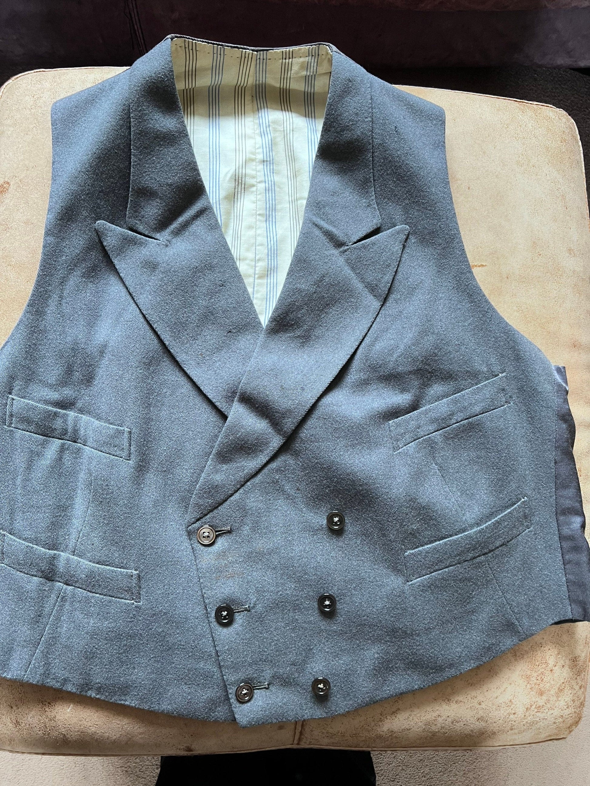 Vintage Double breasted Waistcoat Vest, Airforce Blue Double breasted waistcoat, Bespoke British Made Vintage Waistcoat RAF Blue Waistcoat