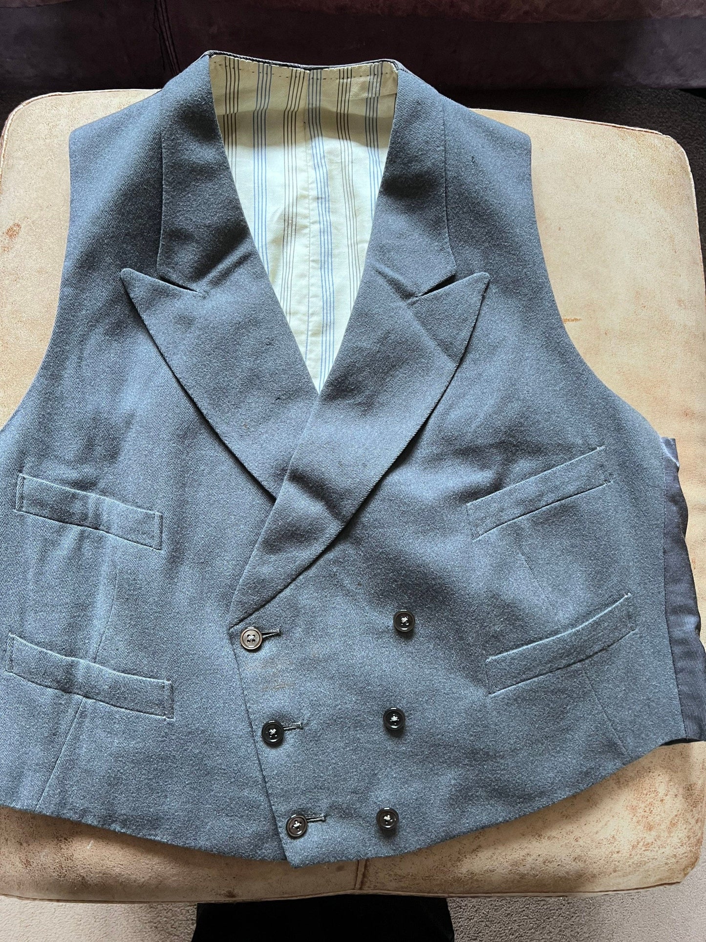 Vintage Double breasted Waistcoat Vest, Airforce Blue Double breasted waistcoat, Bespoke British Made Vintage Waistcoat RAF Blue Waistcoat