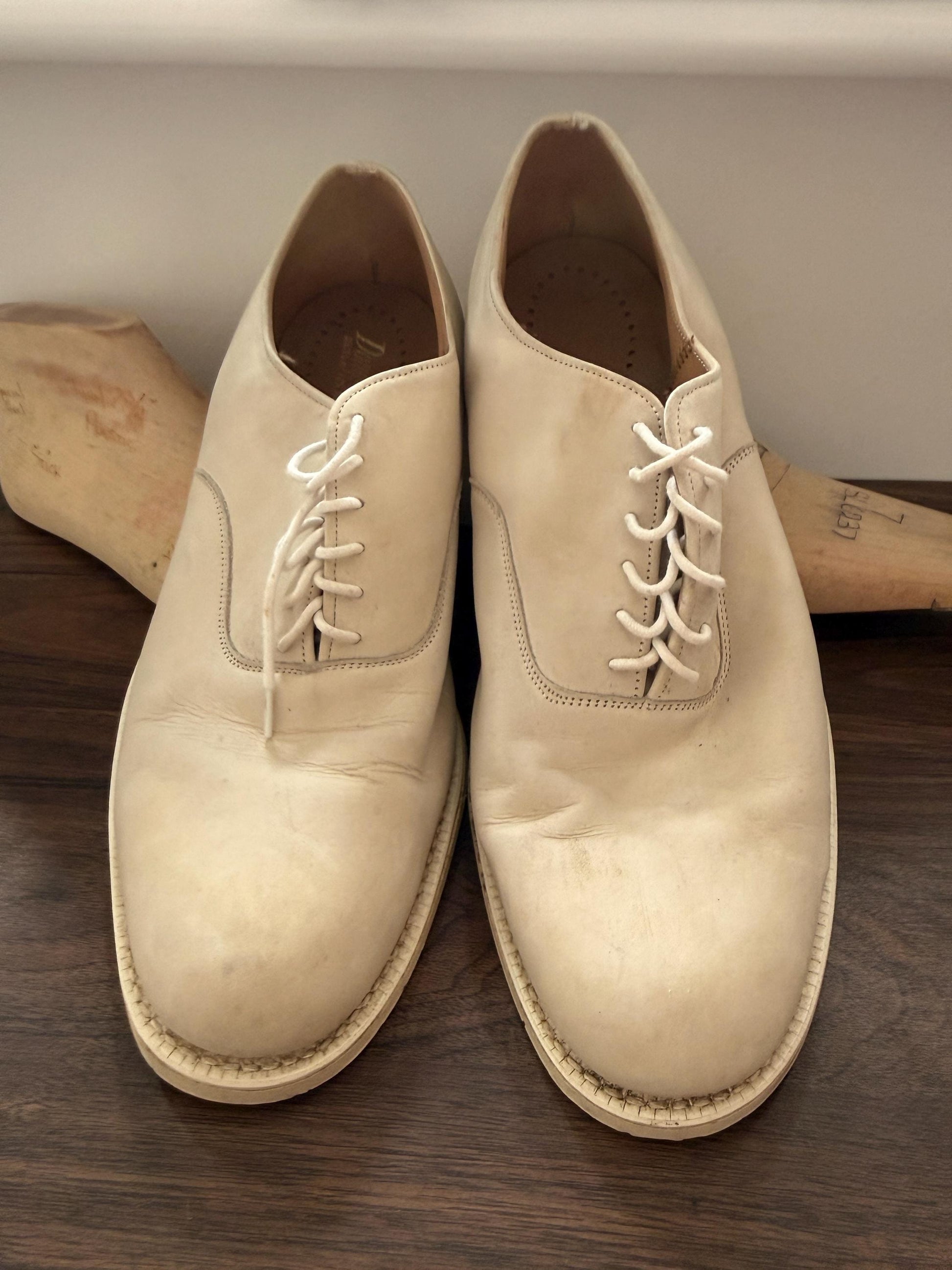 Vintage Douglas Off White Leather Derby Shoes | Men's Minimalist Lace Up Footwear UK8