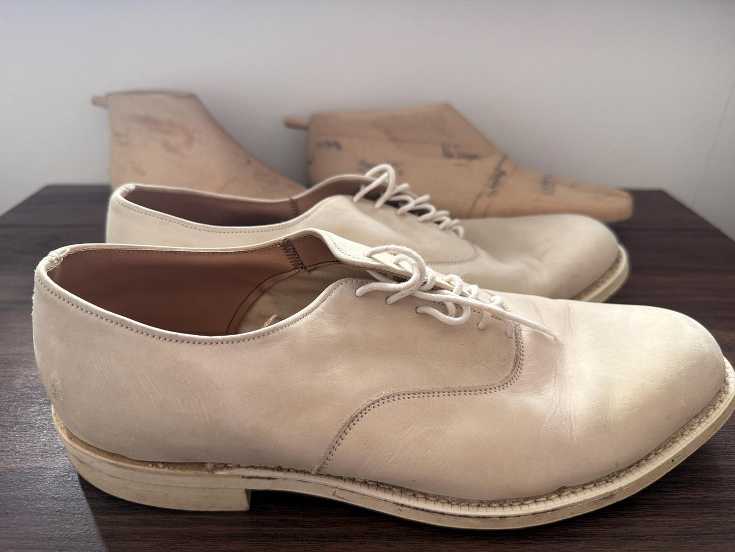 Vintage Douglas Off White Leather Derby Shoes | Men's Minimalist Lace Up Footwear UK8