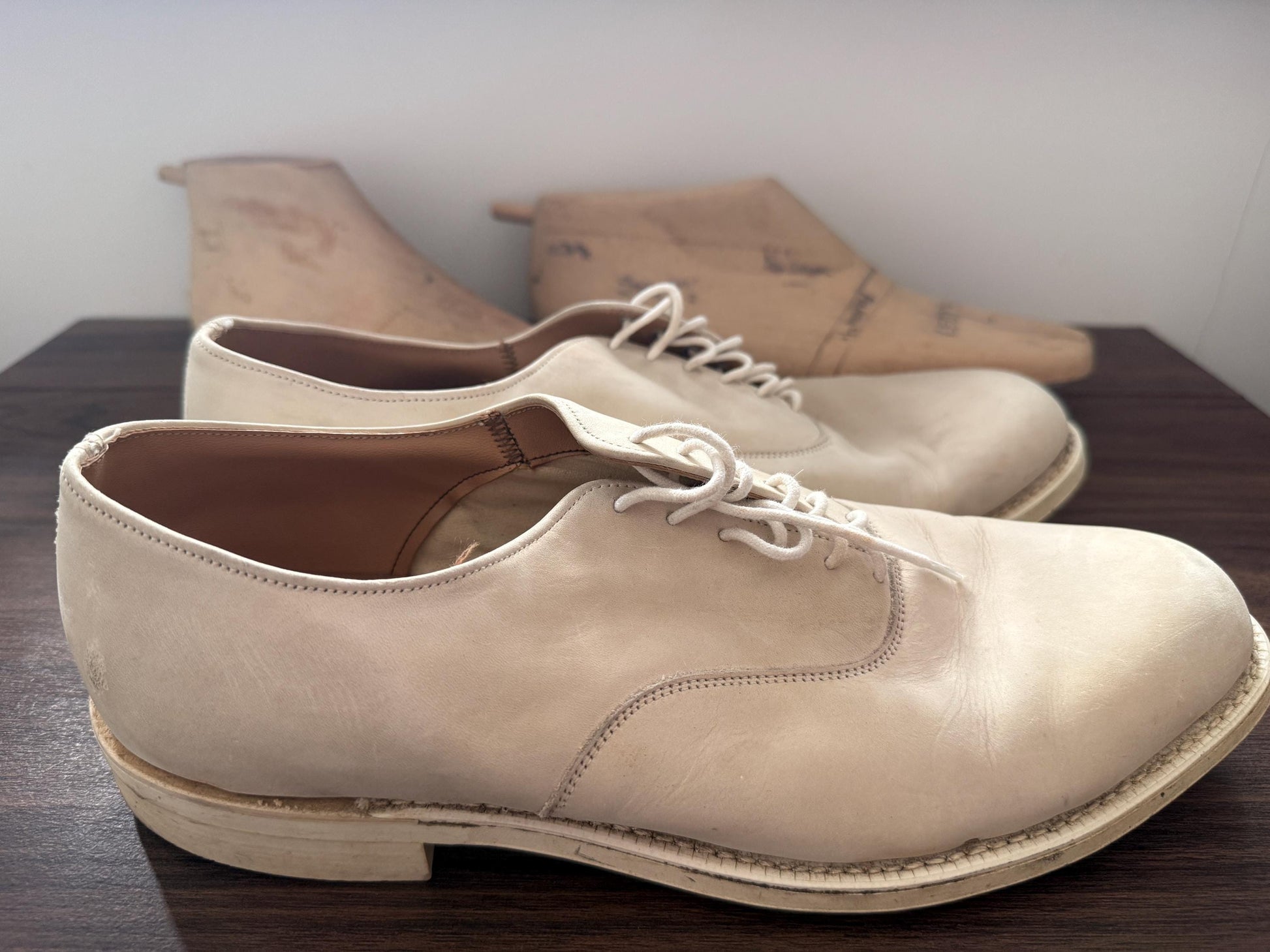 Vintage Douglas Off White Leather Derby Shoes | Men's Minimalist Lace Up Footwear UK8
