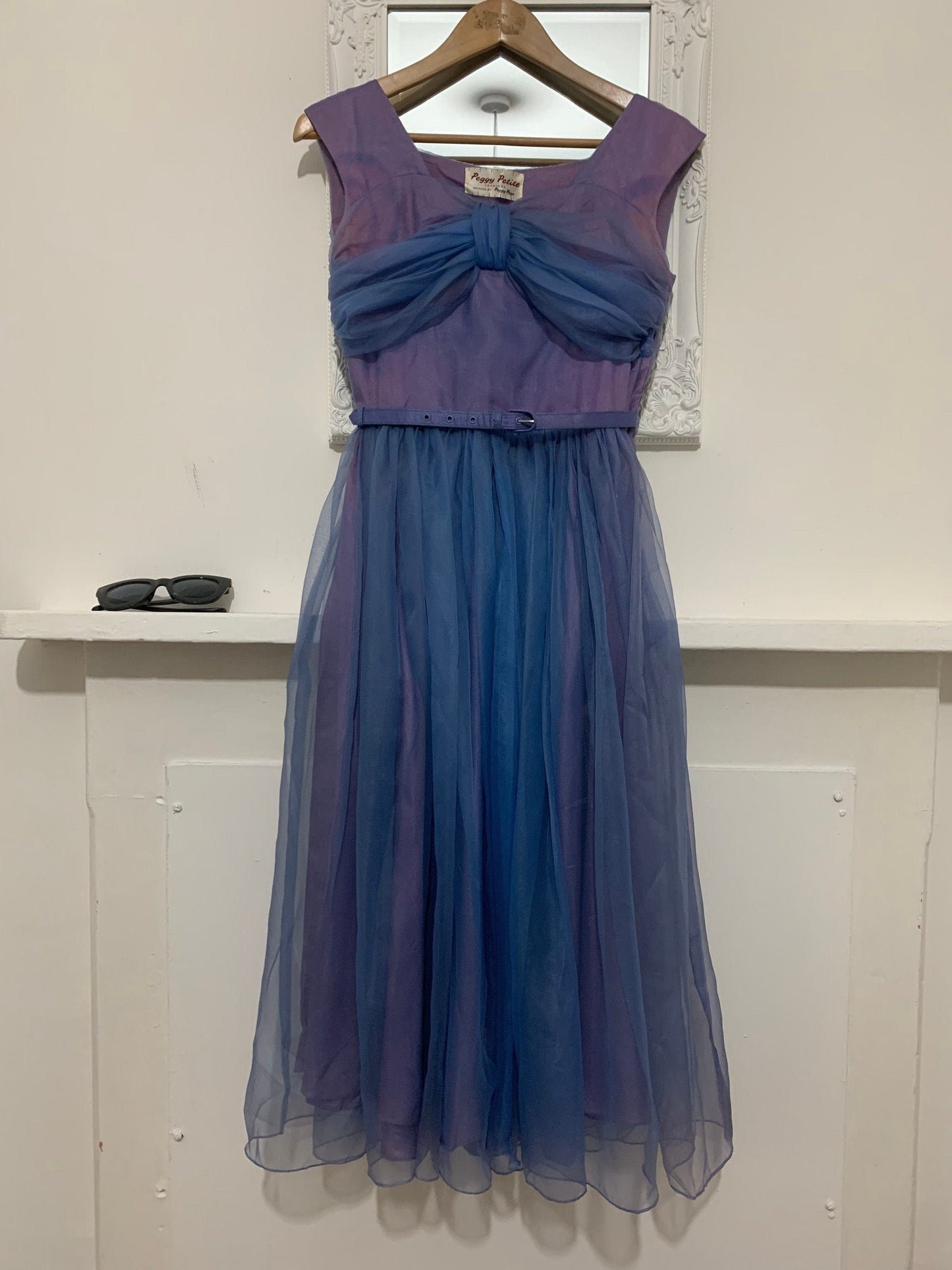 1950s Purple Blue Swing Dress Chiffon Overlayer Semi Sheer Skirt by Peggy Petite designed by Peggy Page