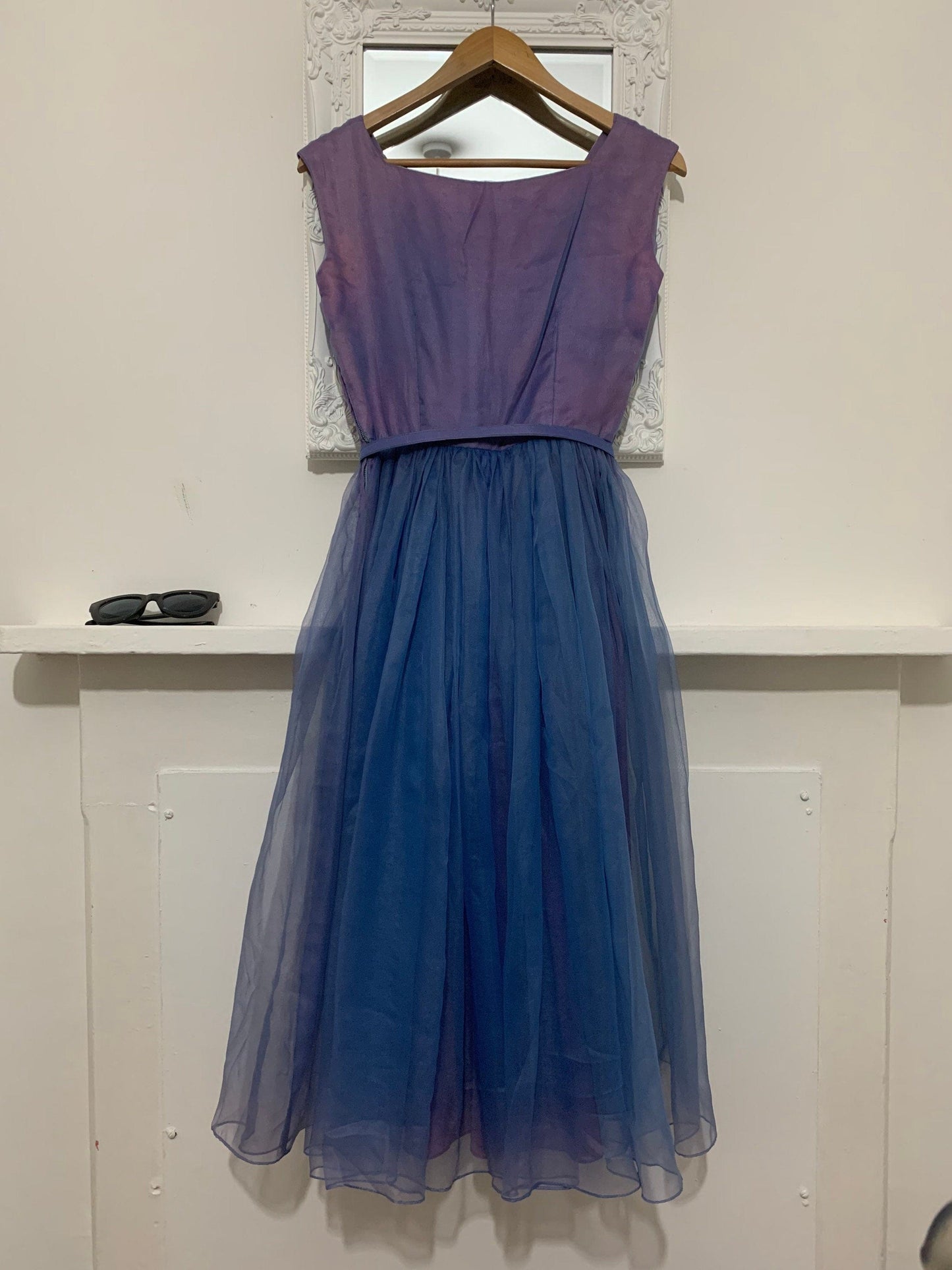 1950s Purple Blue Swing Dress Chiffon Overlayer Semi Sheer Skirt by Peggy Petite designed by Peggy Page
