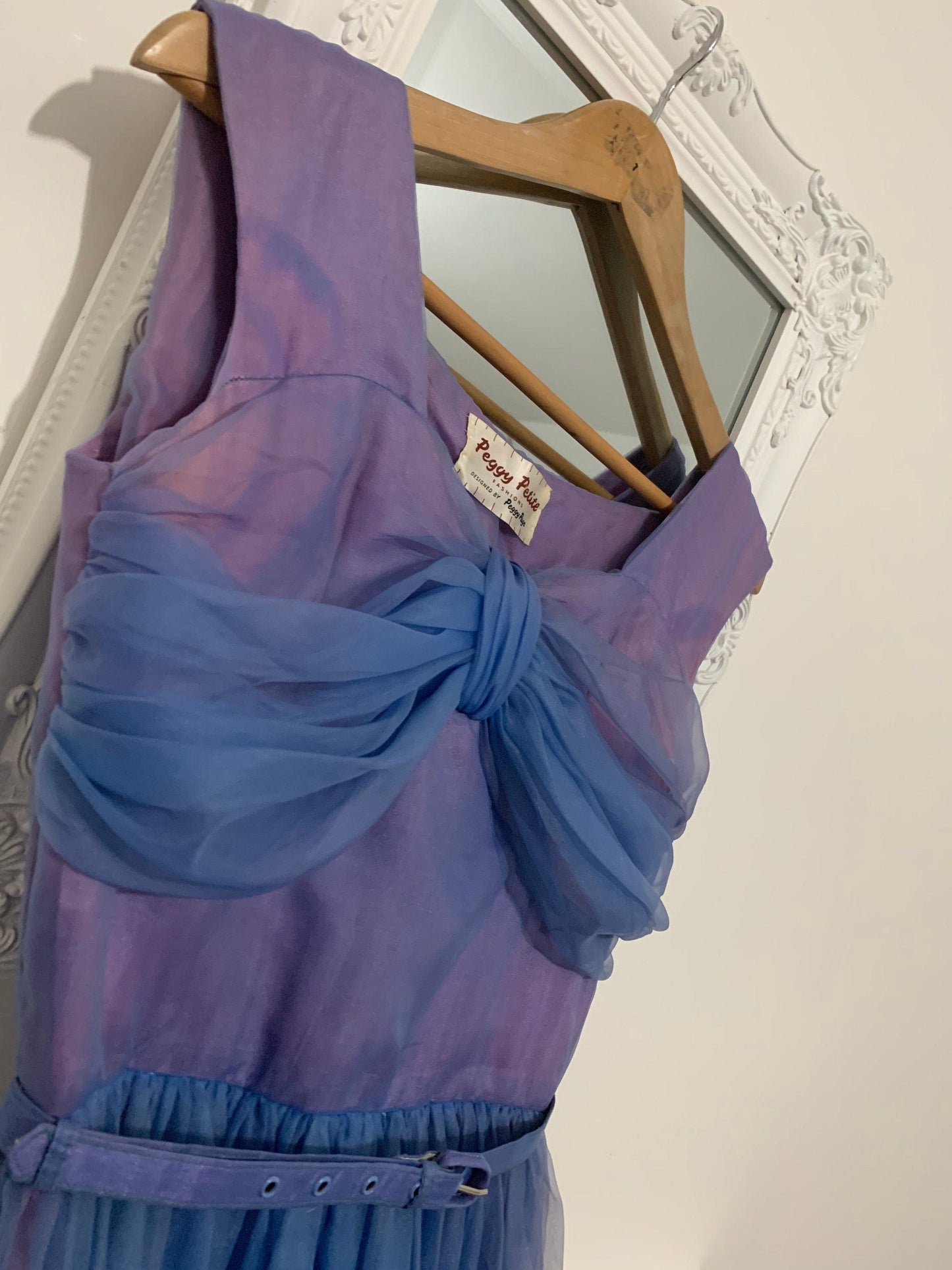 1950s Purple Blue Swing Dress Chiffon Overlayer Semi Sheer Skirt by Peggy Petite designed by Peggy Page