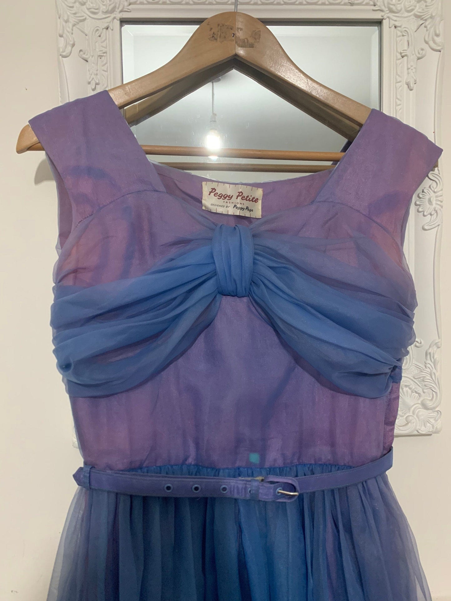 1950s Purple Blue Swing Dress Chiffon Overlayer Semi Sheer Skirt by Peggy Petite designed by Peggy Page