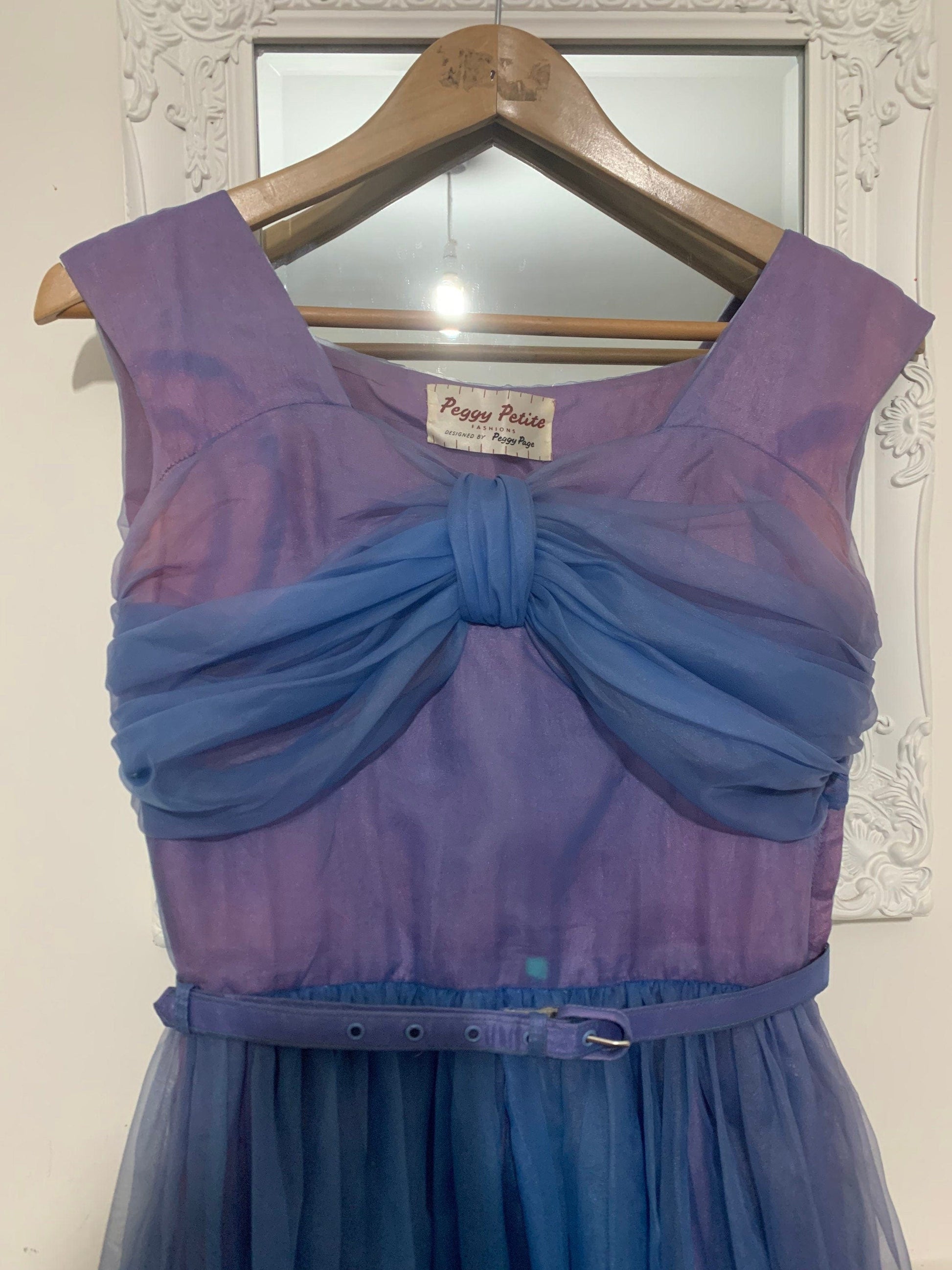 1950s Purple Blue Swing Dress Chiffon Overlayer Semi Sheer Skirt by Peggy Petite designed by Peggy Page