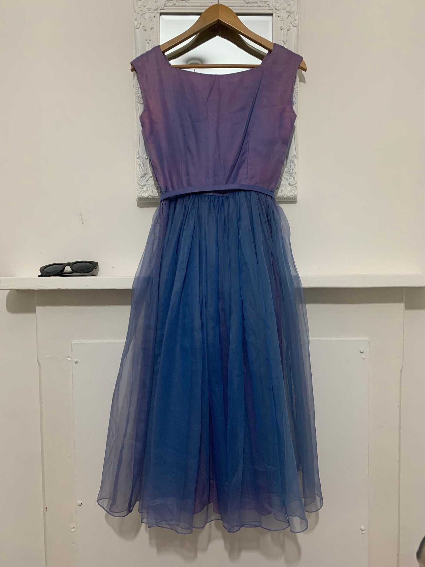 1950s Purple Blue Swing Dress Chiffon Overlayer Semi Sheer Skirt by Peggy Petite designed by Peggy Page