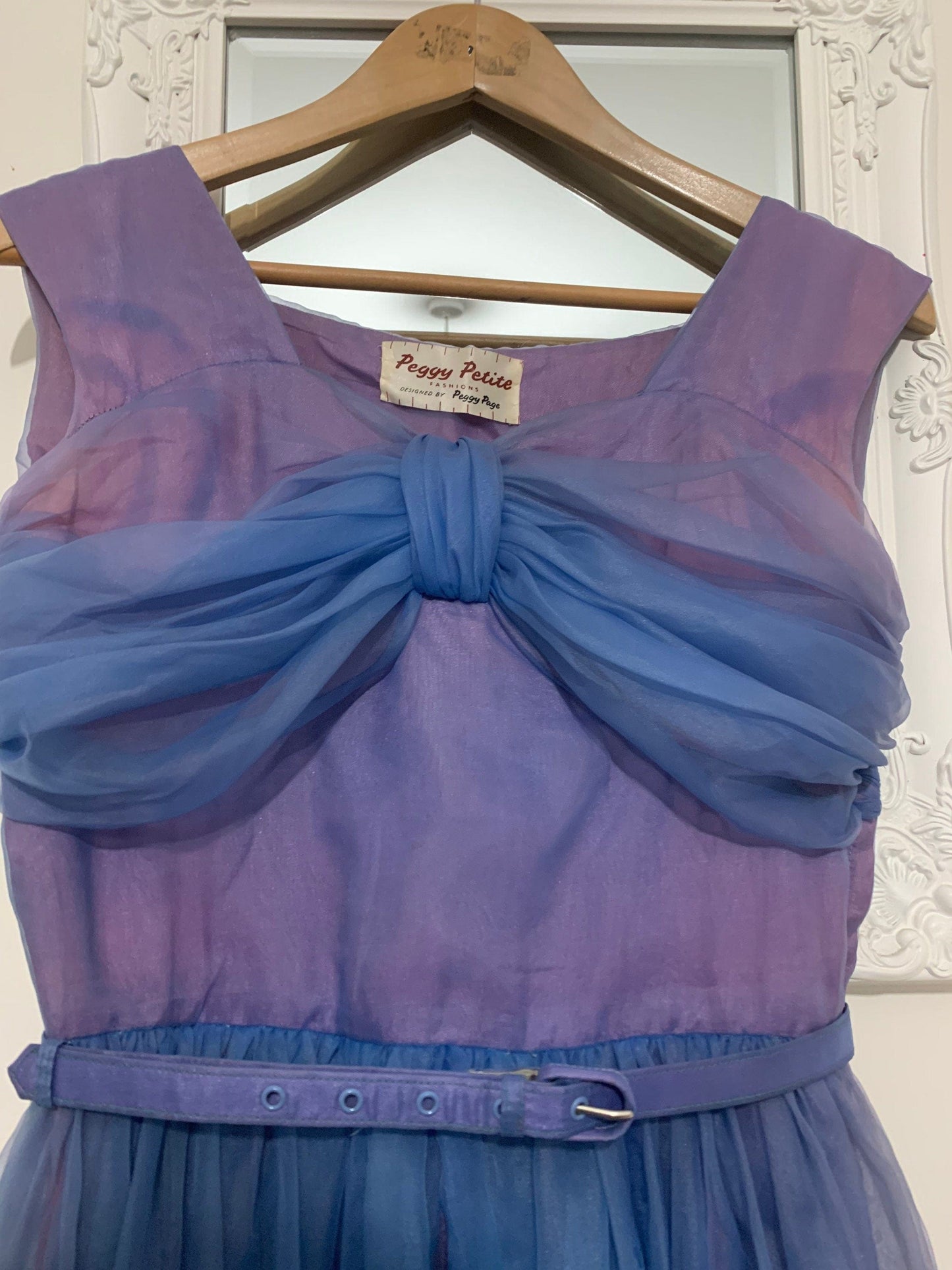 1950s Purple Blue Swing Dress Chiffon Overlayer Semi Sheer Skirt by Peggy Petite designed by Peggy Page