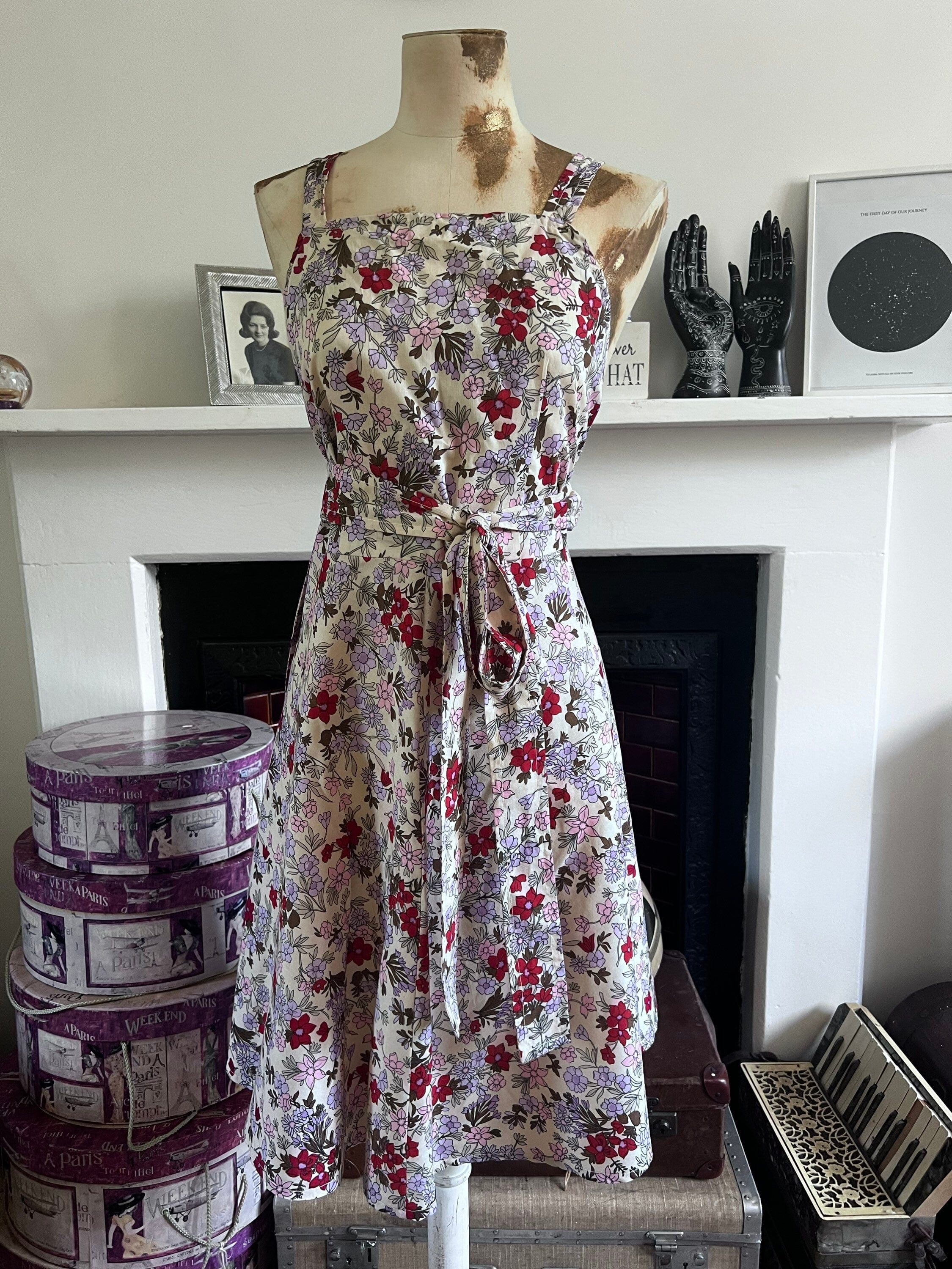 Vintage Dress 1970 Handmade wrap apron Dress liberty floral fabric ...