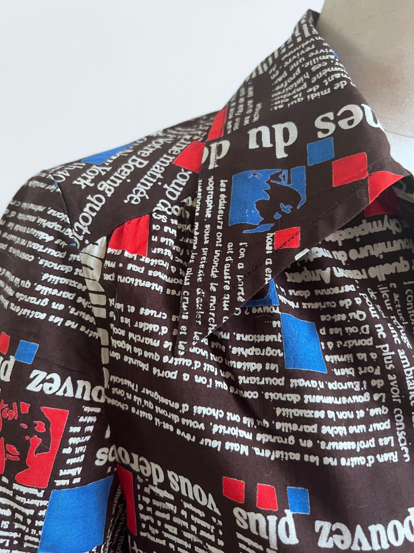 Vintage Dress 1970 Handmade button through Dress French newspaper fabric uk 8-12 Vintage - vintage dress - vintage fashion vintage handmade