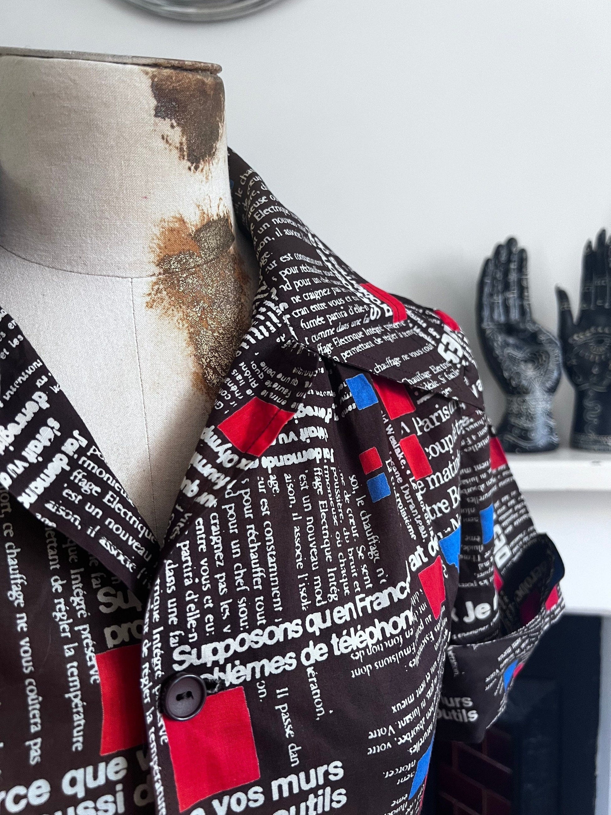 Vintage Dress 1970 Handmade button through Dress French newspaper fabric uk 8-12 Vintage - vintage dress - vintage fashion vintage handmade
