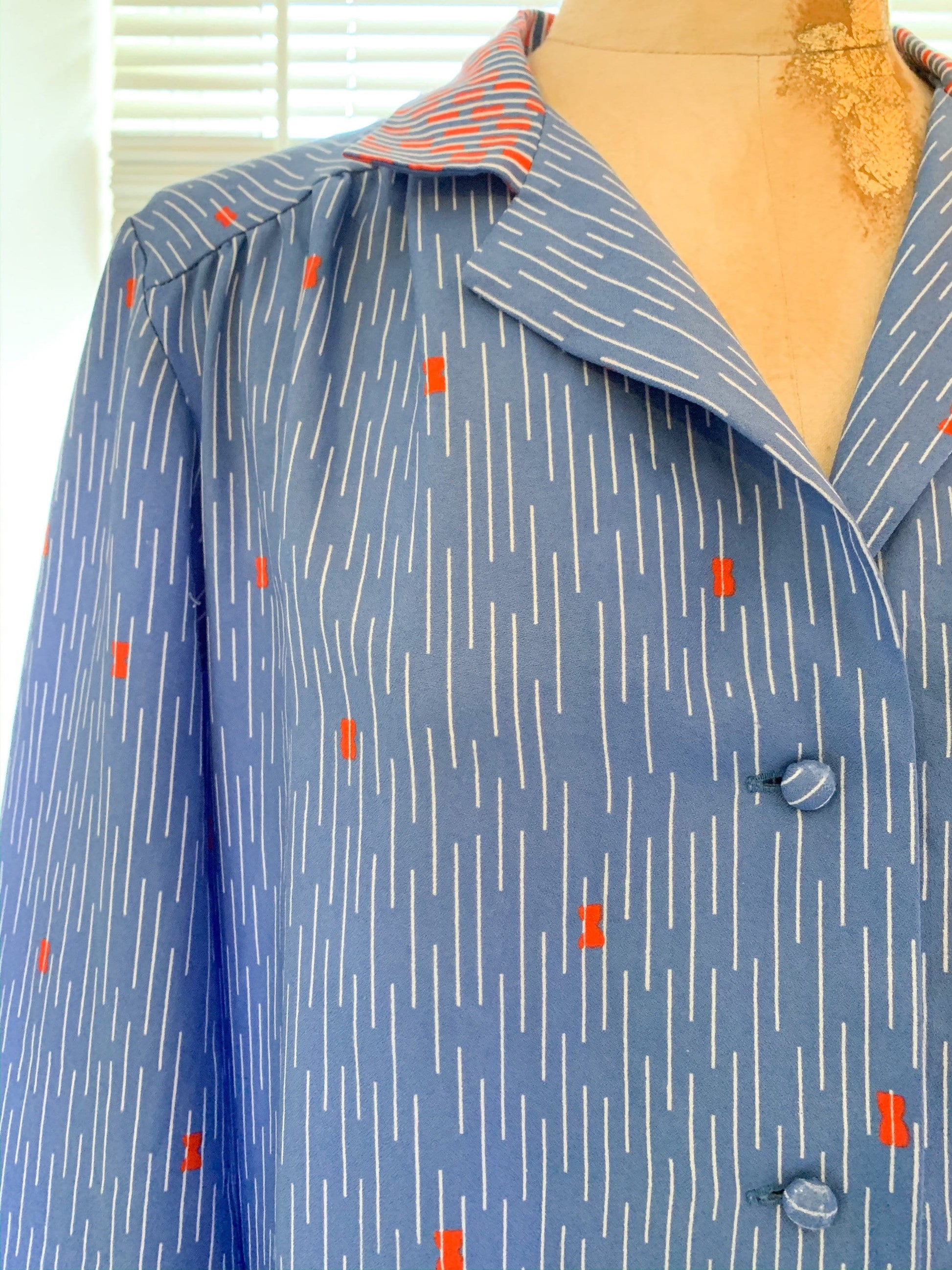 80s dress blue Vintage - Day Dress blue spot pattern pleated dress Rare Plus Size eu 42 size 16 blue and red voluptuous vintage
