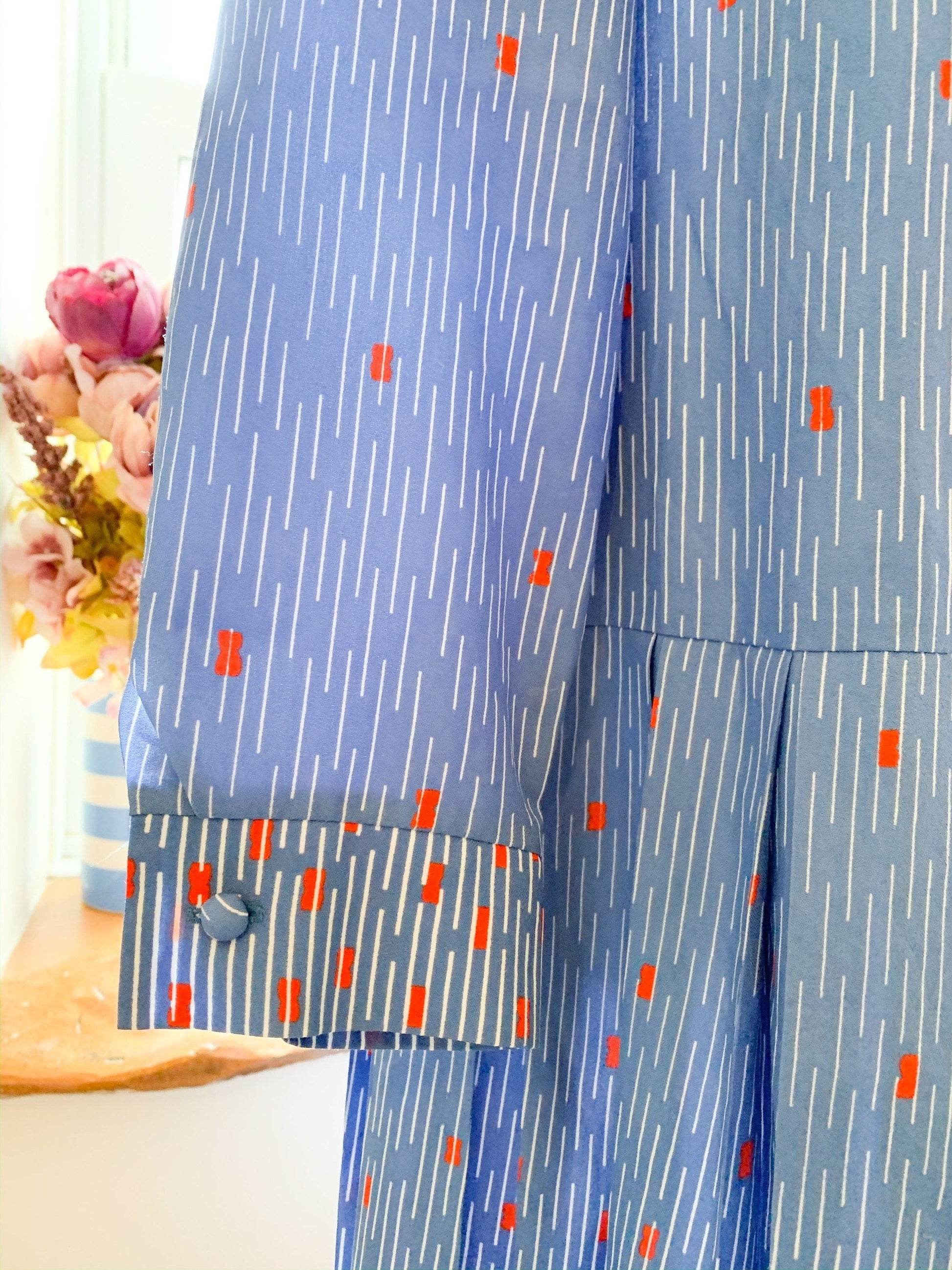 80s dress blue Vintage - Day Dress blue spot pattern pleated dress Rare Plus Size eu 42 size 16 blue and red voluptuous vintage
