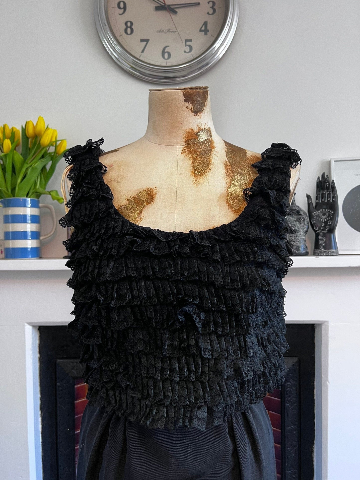 Vintage Dress Black Dress 1960s Mini - Dress Ruffled Over-layer Black Shift Dress - California 60s mini dress