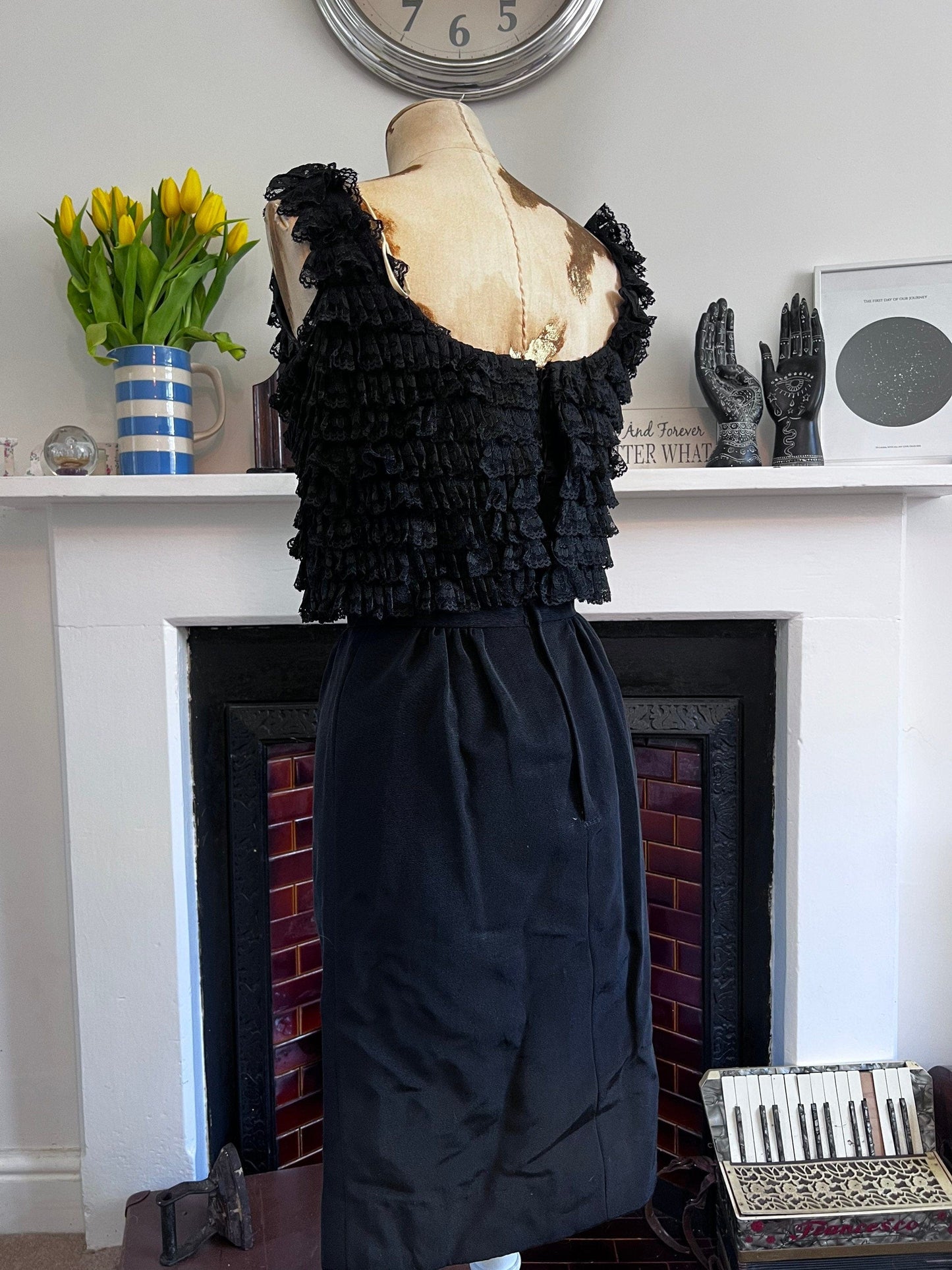 Vintage Dress Black Dress 1960s Mini - Dress Ruffled Over-layer Black Shift Dress - California 60s mini dress