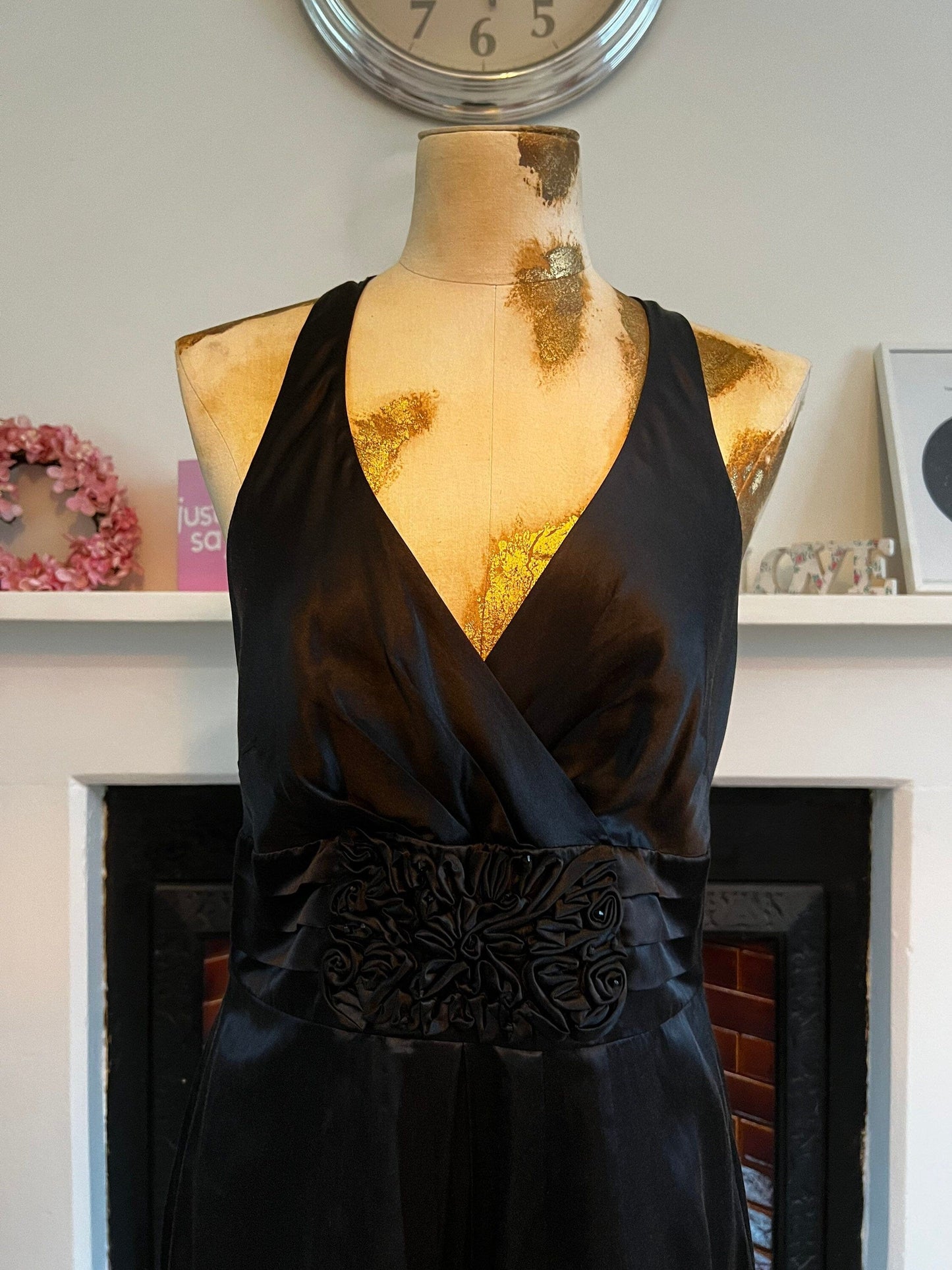 Vintage dress Black satin Cross back swing Dress 1990s cocktail Dress - UK12
