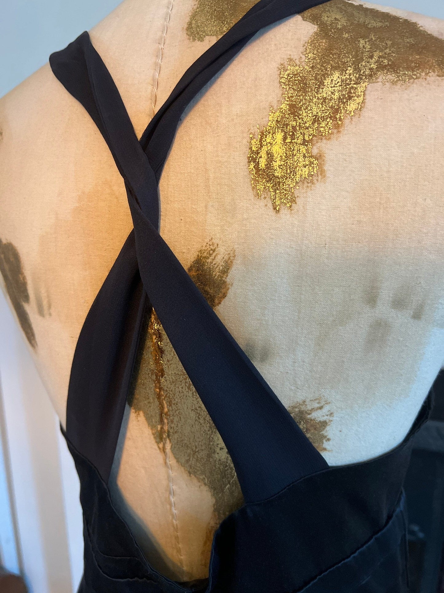 Vintage dress Black satin Cross back swing Dress 1990s cocktail Dress - UK12