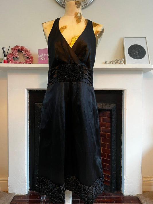 Vintage dress Black satin Cross back swing Dress 1990s cocktail Dress - UK12