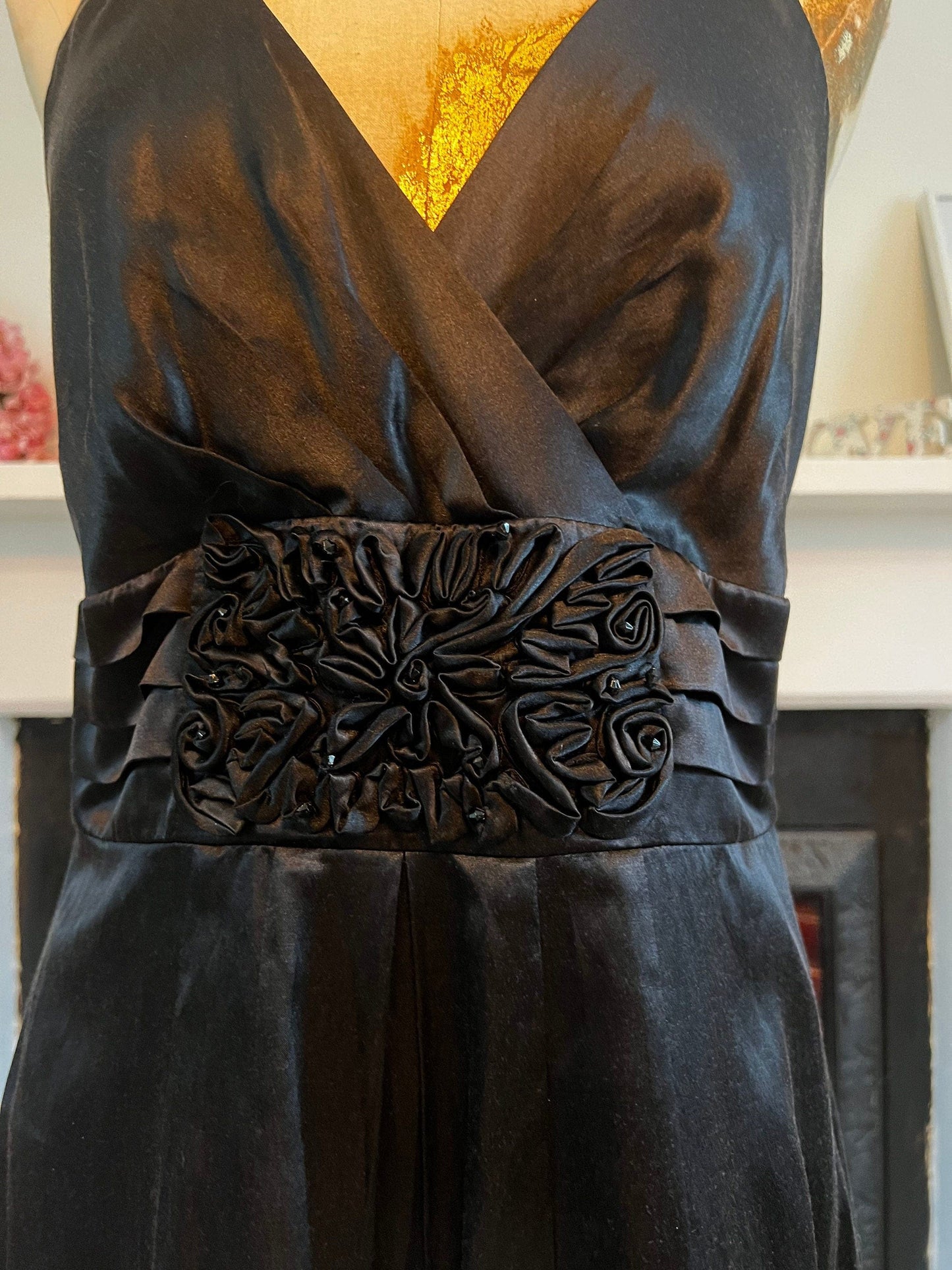 Vintage dress Black satin Cross back swing Dress 1990s cocktail Dress - UK12