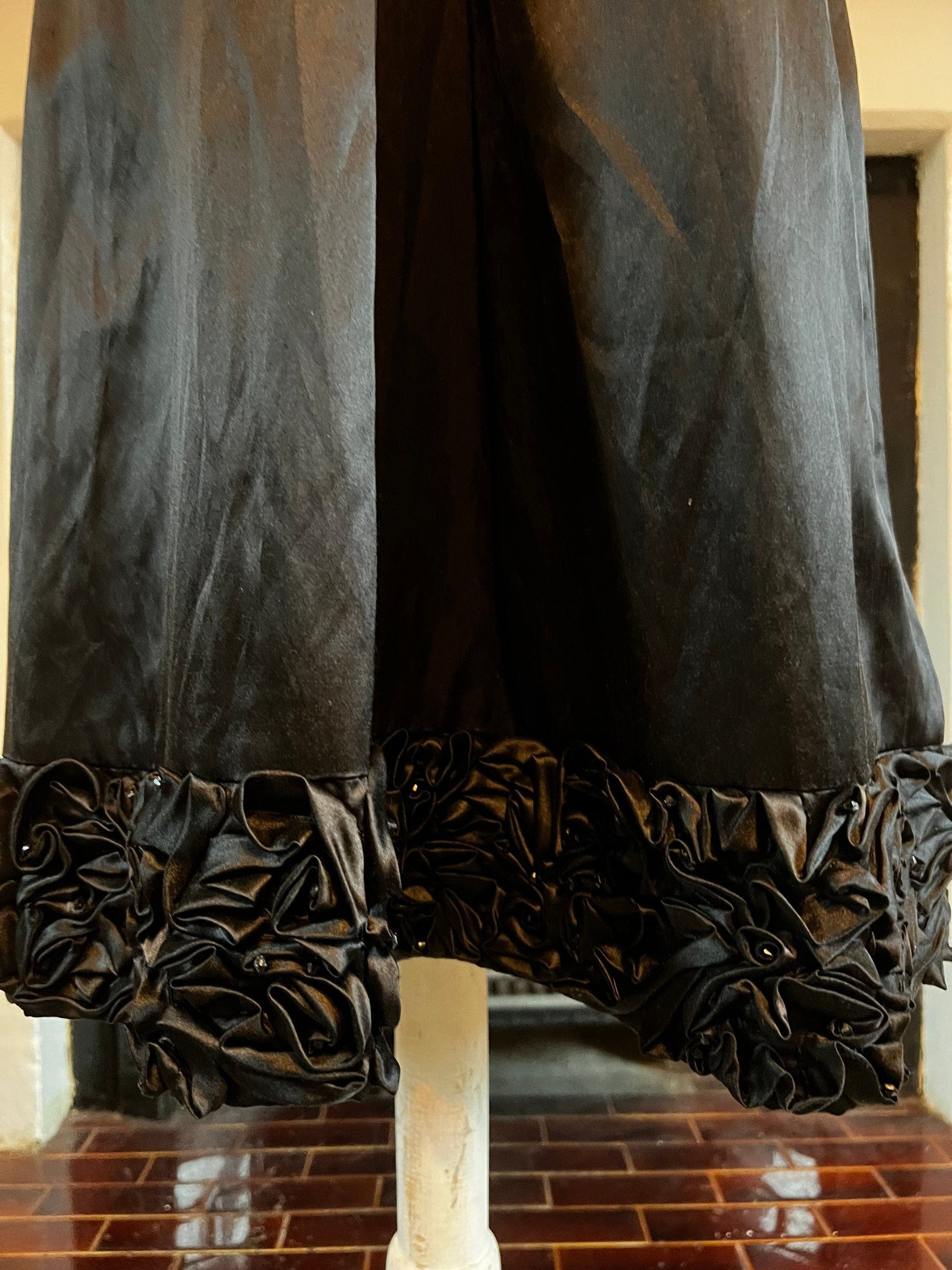 Vintage dress Black satin Cross back swing Dress 1990s cocktail Dress - UK12