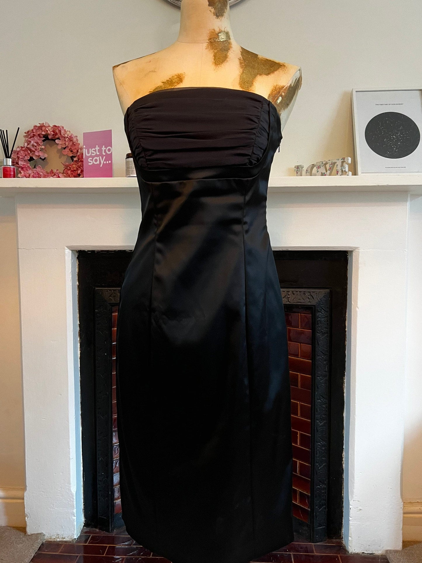 Vintage dress black Satin Stretch Wiggle Coast Dress 1990s strapless dress