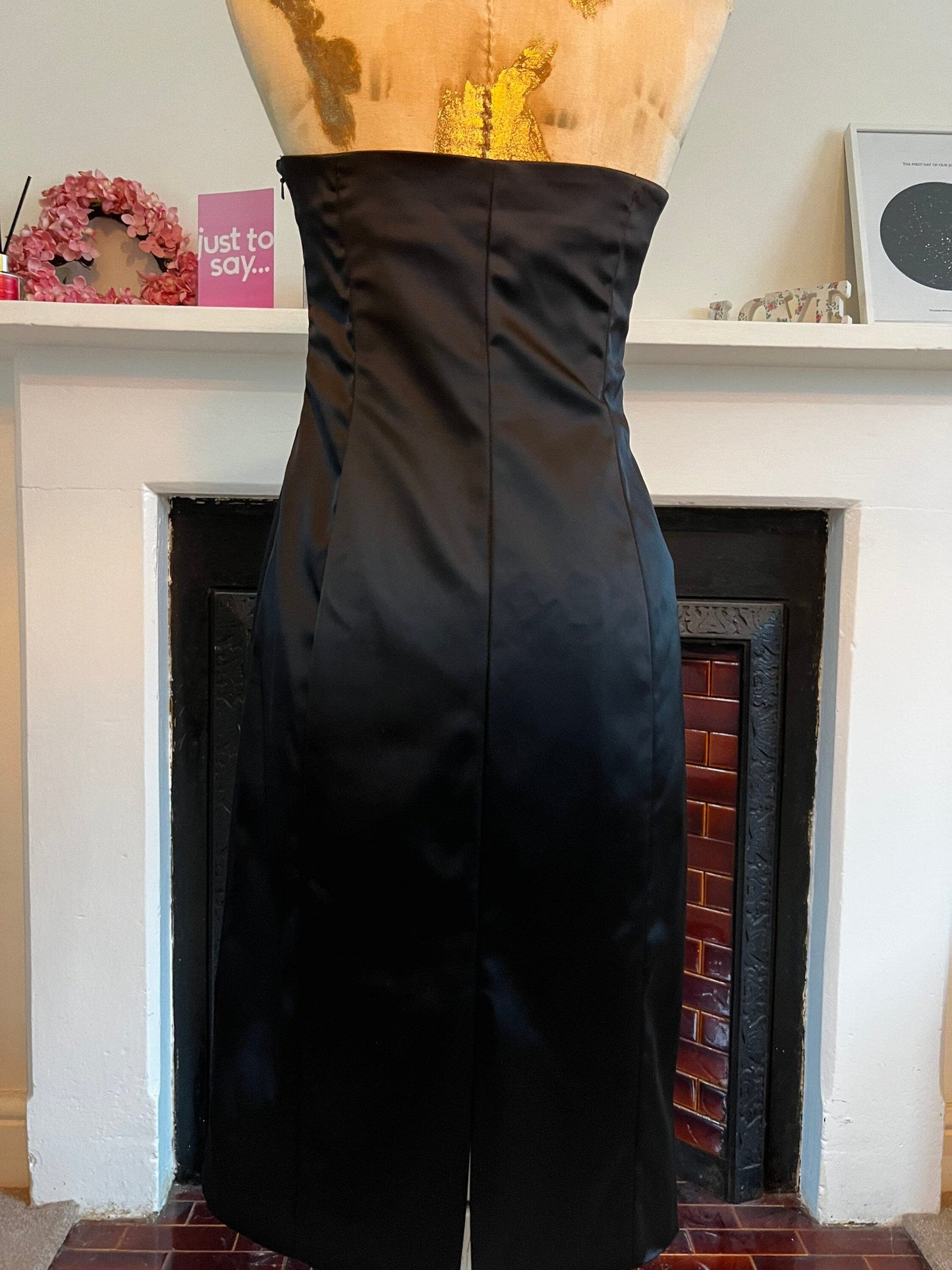 Vintage dress black Satin Stretch Wiggle Coast Dress 1990s strapless dress