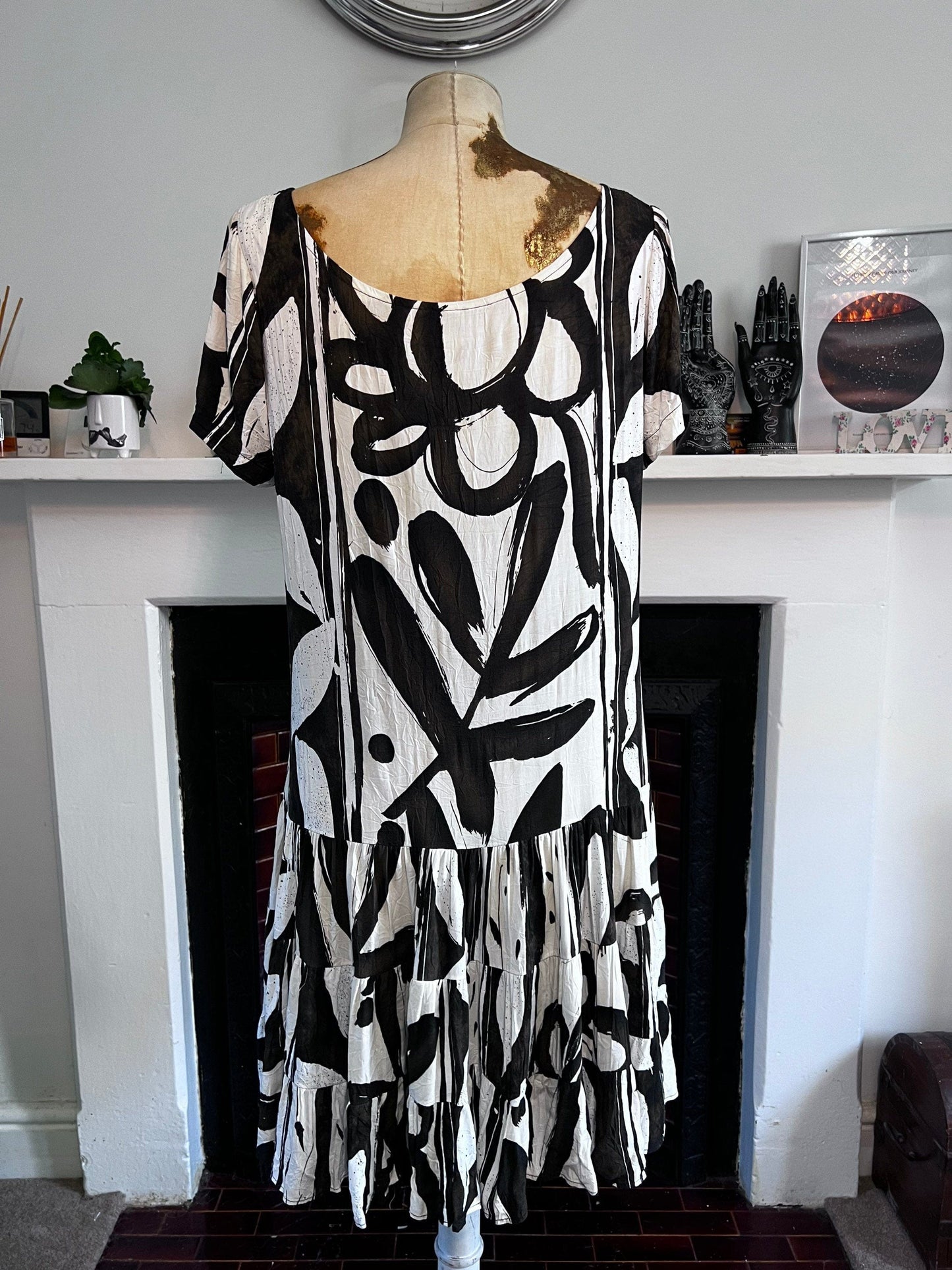 Vintage Black White 80s Smock Dress RaRa Dress With Pockets- Vintage Smock Dress small