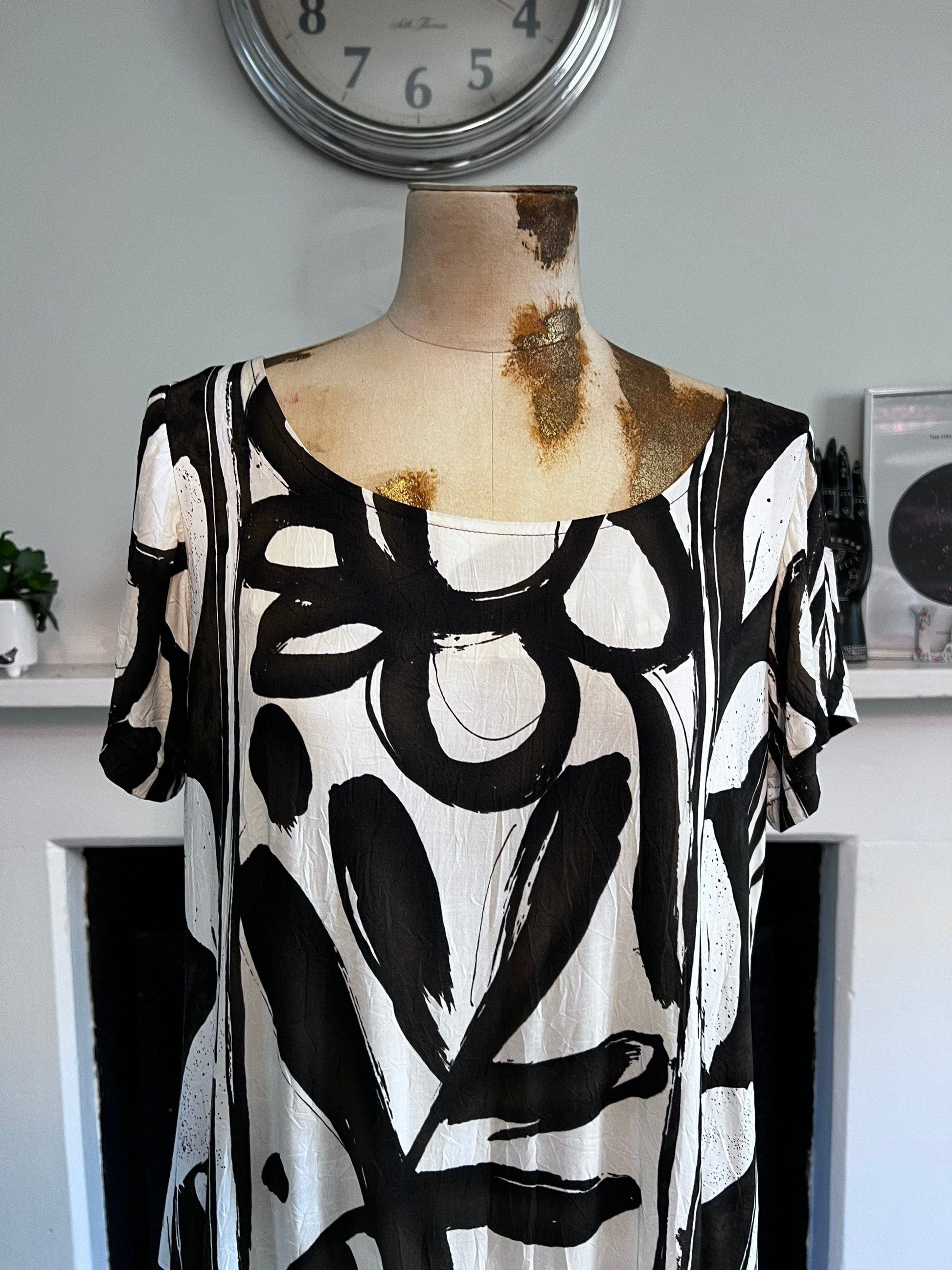 Vintage Black White 80s Smock Dress RaRa Dress With Pockets- Vintage Smock Dress small