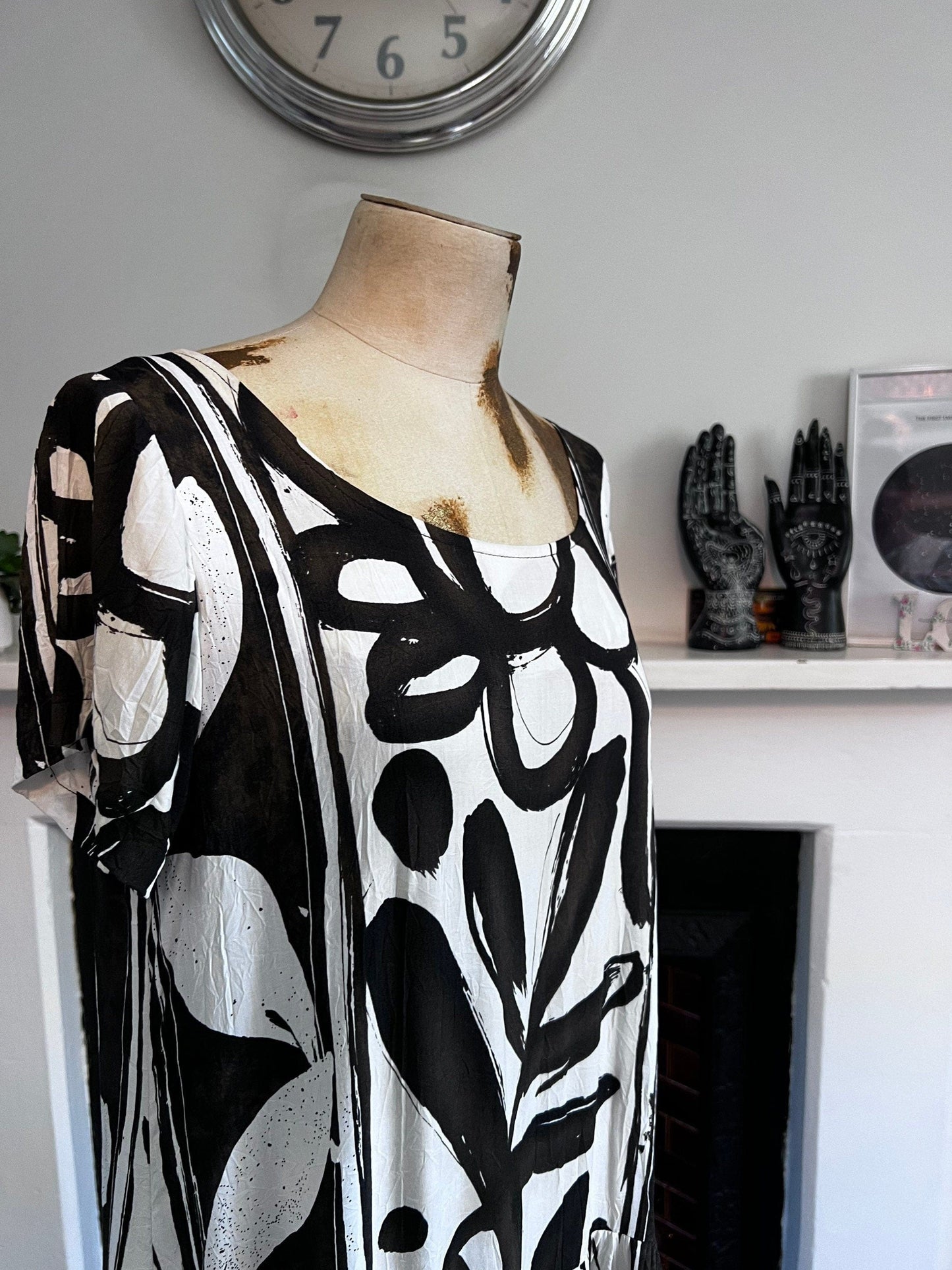 Vintage Black White 80s Smock Dress RaRa Dress With Pockets- Vintage Smock Dress small