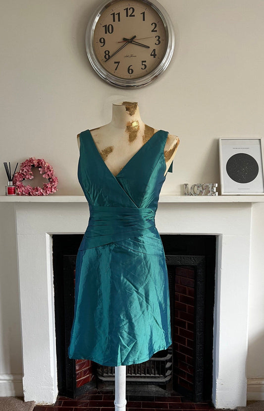 Vintage Dress Blue Green Mini Shift Dress knee length Blue Green Sheen UK Size 8