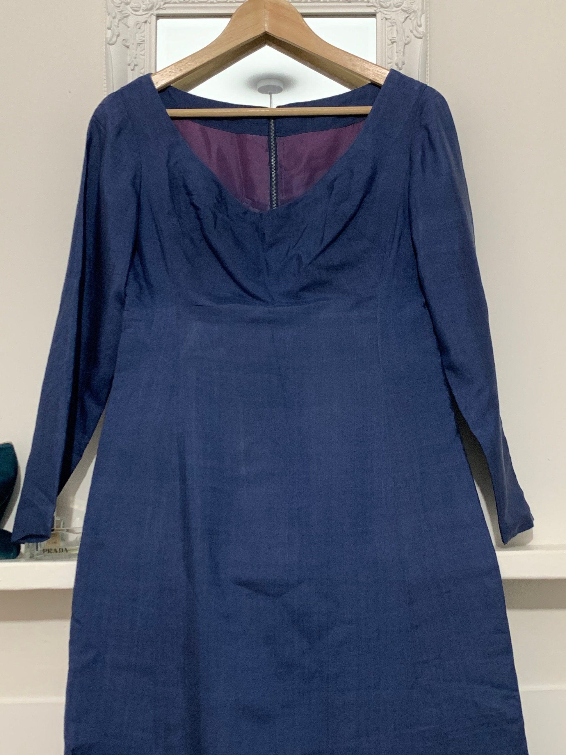 1960s Column Dress Blue Silk - Mary Fair of Baker Street, London