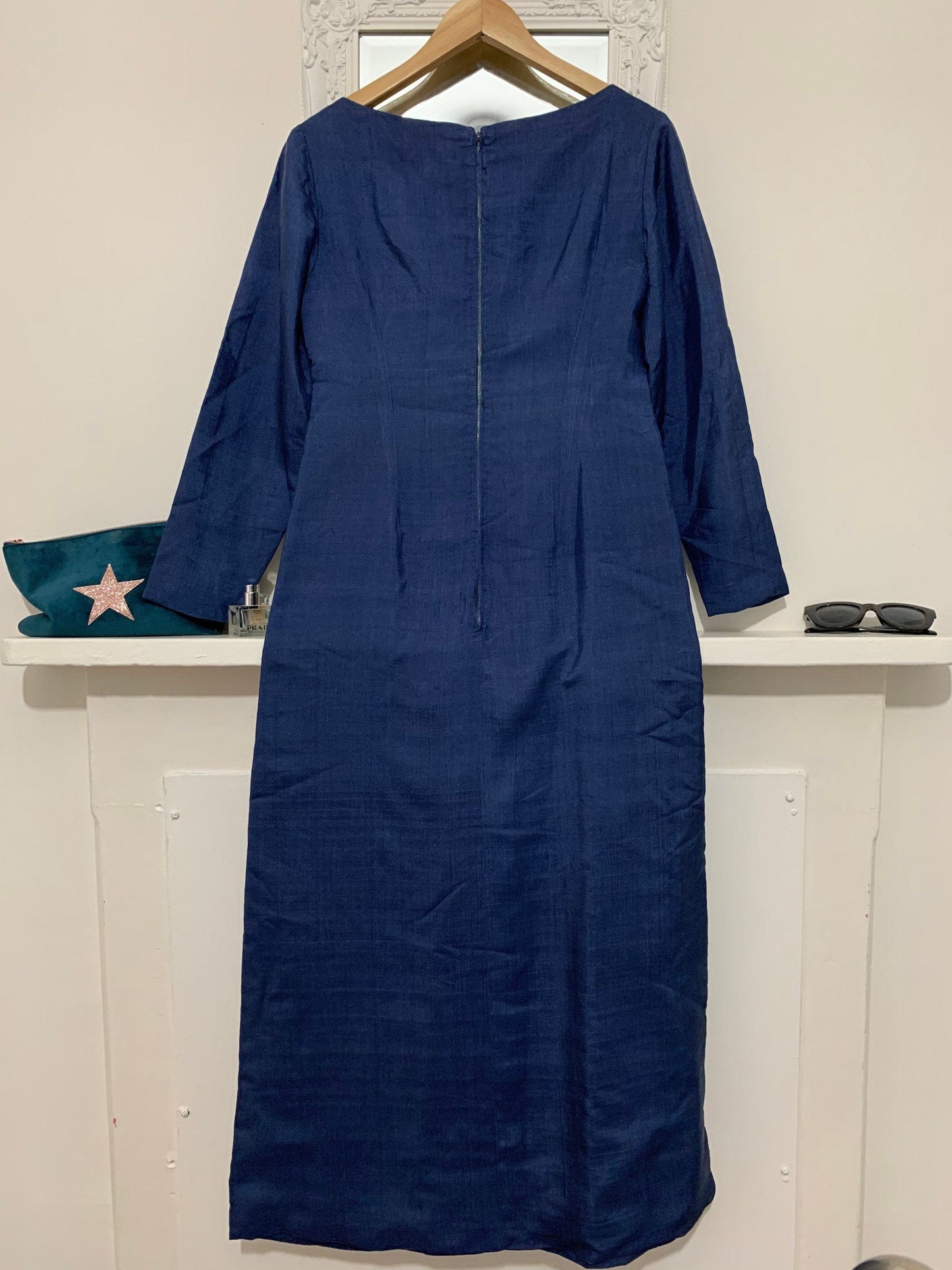 1960s Column Dress Blue Silk - Mary Fair of Baker Street, London