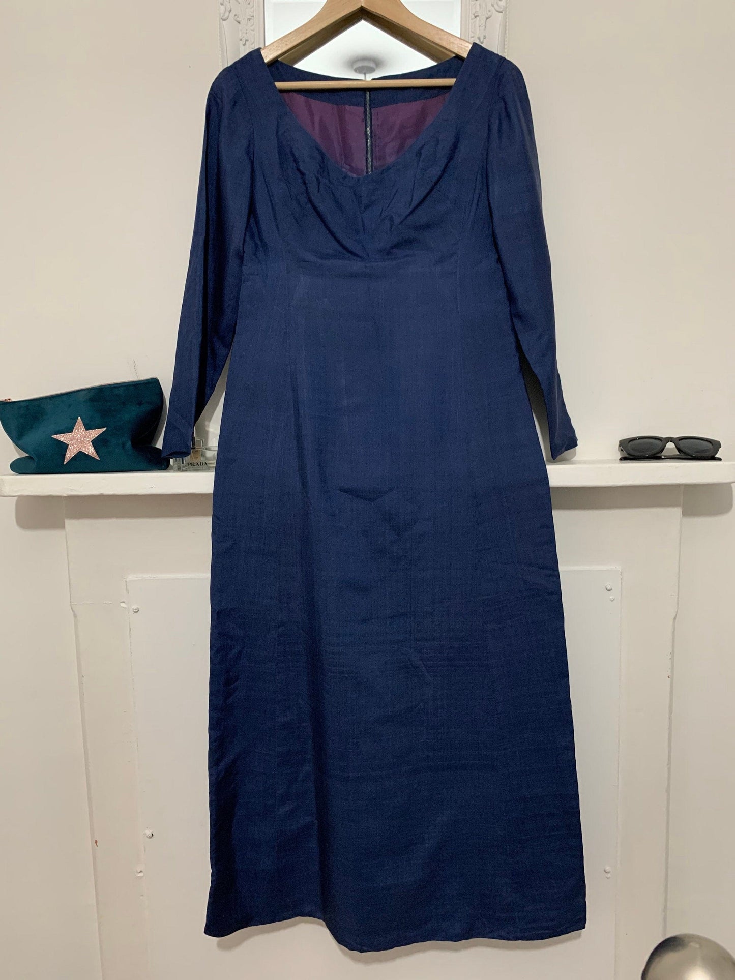 1960s Column Dress Blue Silk - Mary Fair of Baker Street, London