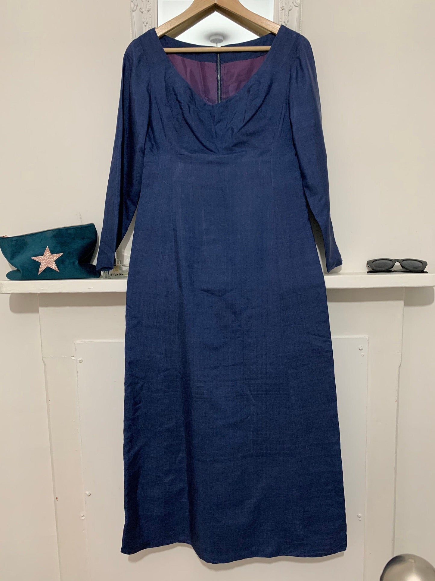 1960s Column Dress Blue Silk - Mary Fair of Baker Street, London