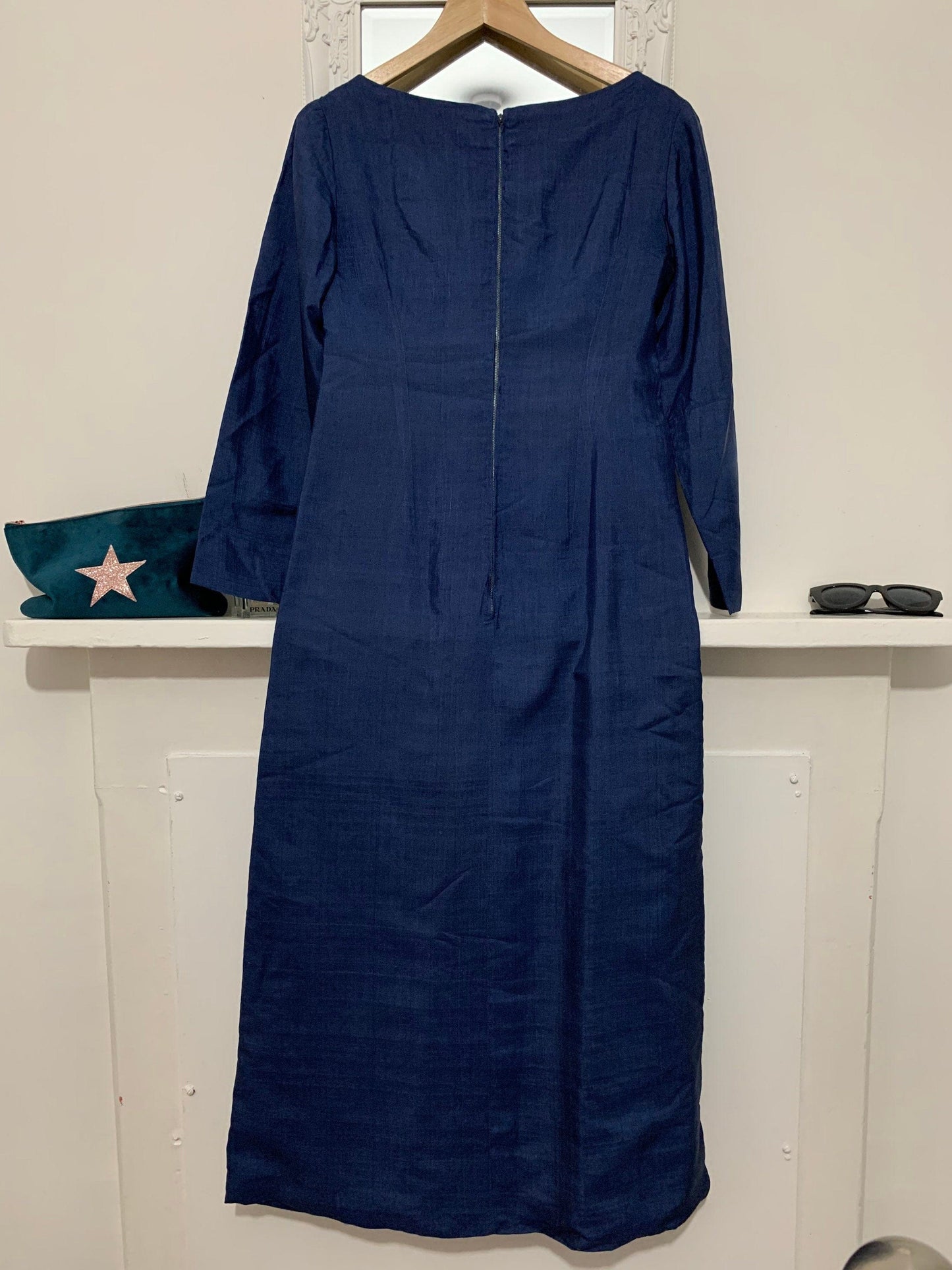 1960s Column Dress Blue Silk - Mary Fair of Baker Street, London