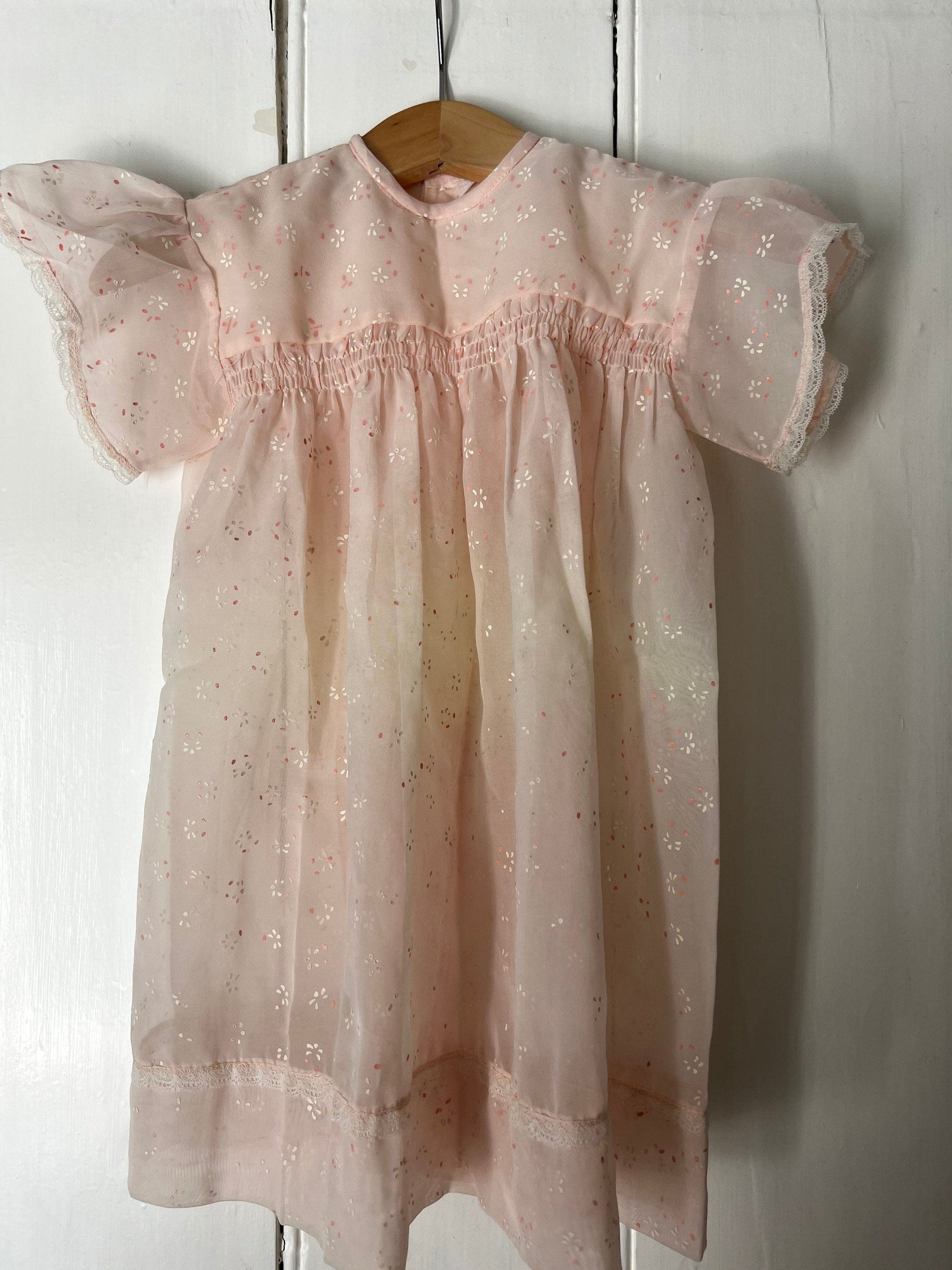Vintage Girls Dress - pink cream ombré terylene Dress Baby Dress age 2-3 years