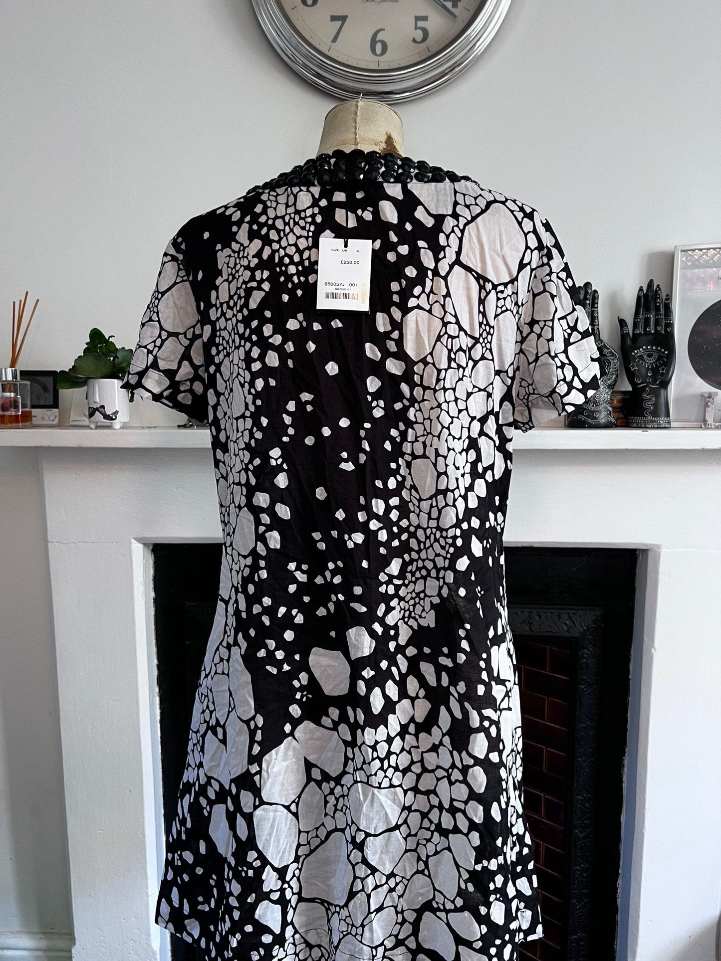 Vintage Jaeger Black White Beaded Tunic Dress With Pockets- Unworn Dead-stock Vintage Tunic Dress UK12