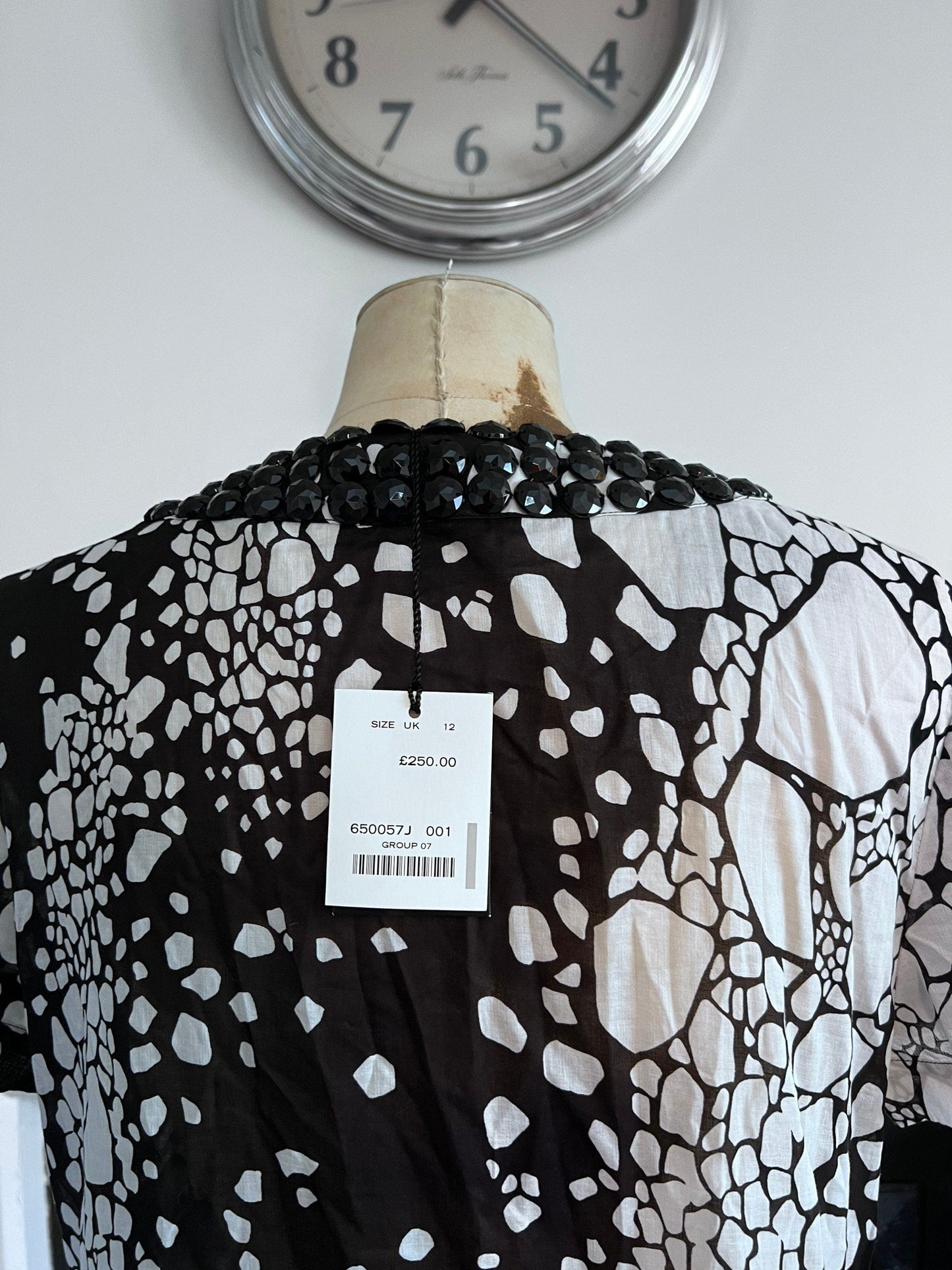Vintage Jaeger Black White Beaded Tunic Dress With Pockets- Unworn Dead-stock Vintage Tunic Dress UK12