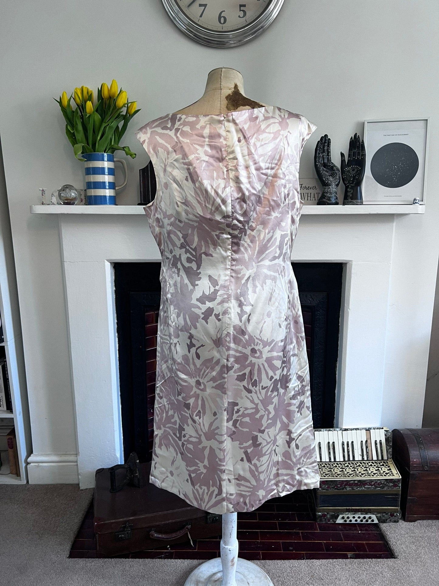 Vintage LK Bennett Dress - Pink Silk Shift Dress - gathered Detail vintage dress immaculate as new dress - UK16 Pink Silk Vintage Dress